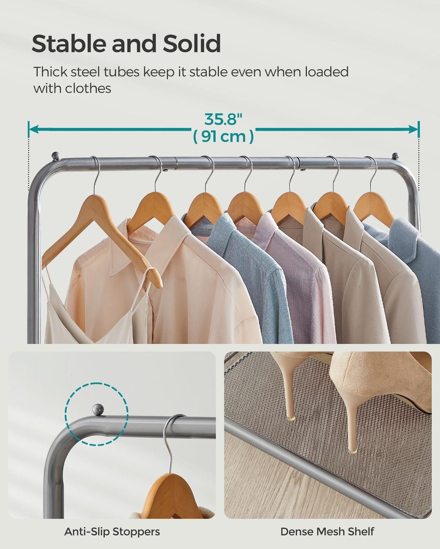 35.8" Wide Clothes Rack on Wheels Slate Gray FredCo