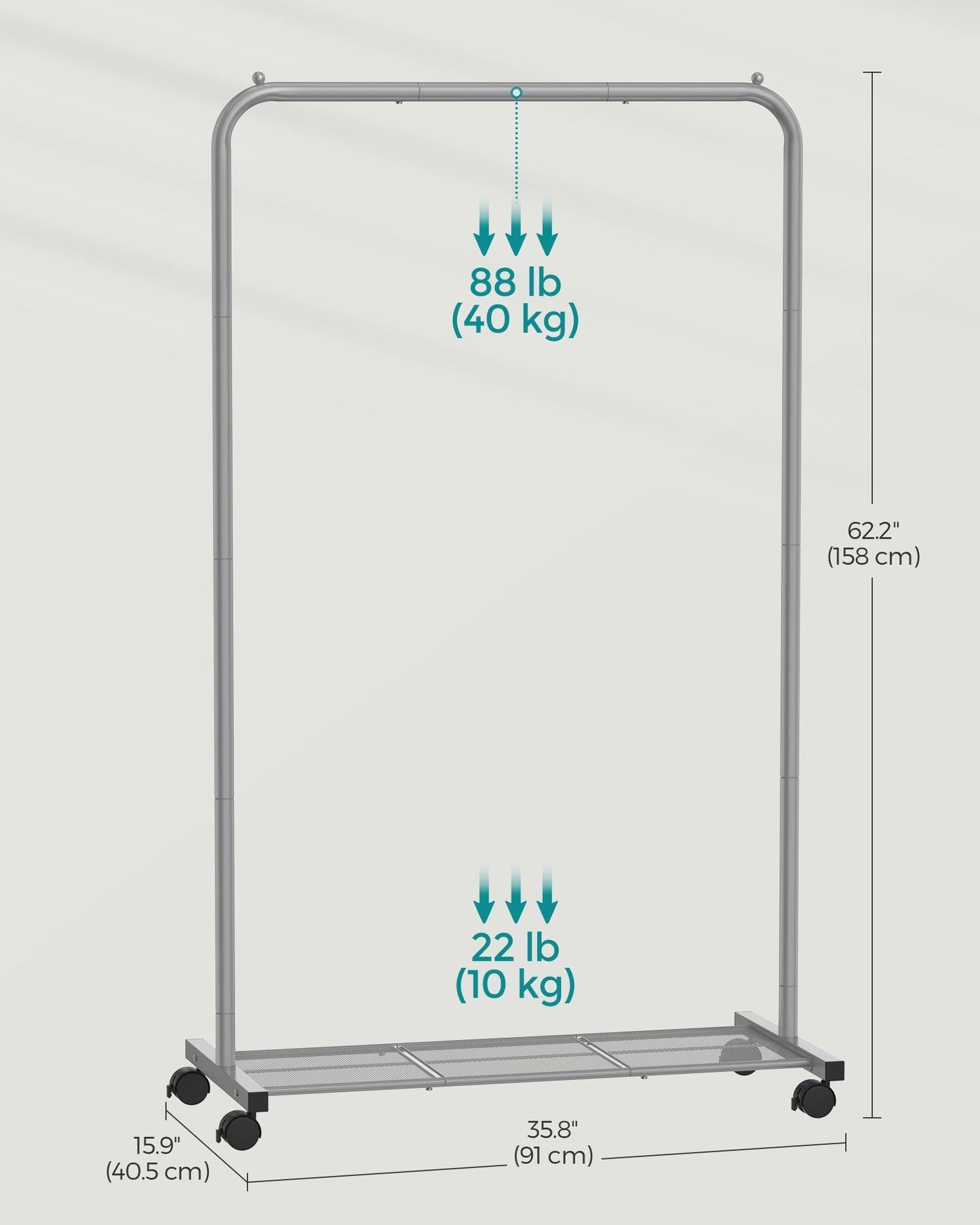 35.8" Wide Clothes Rack on Wheels Slate Gray FredCo