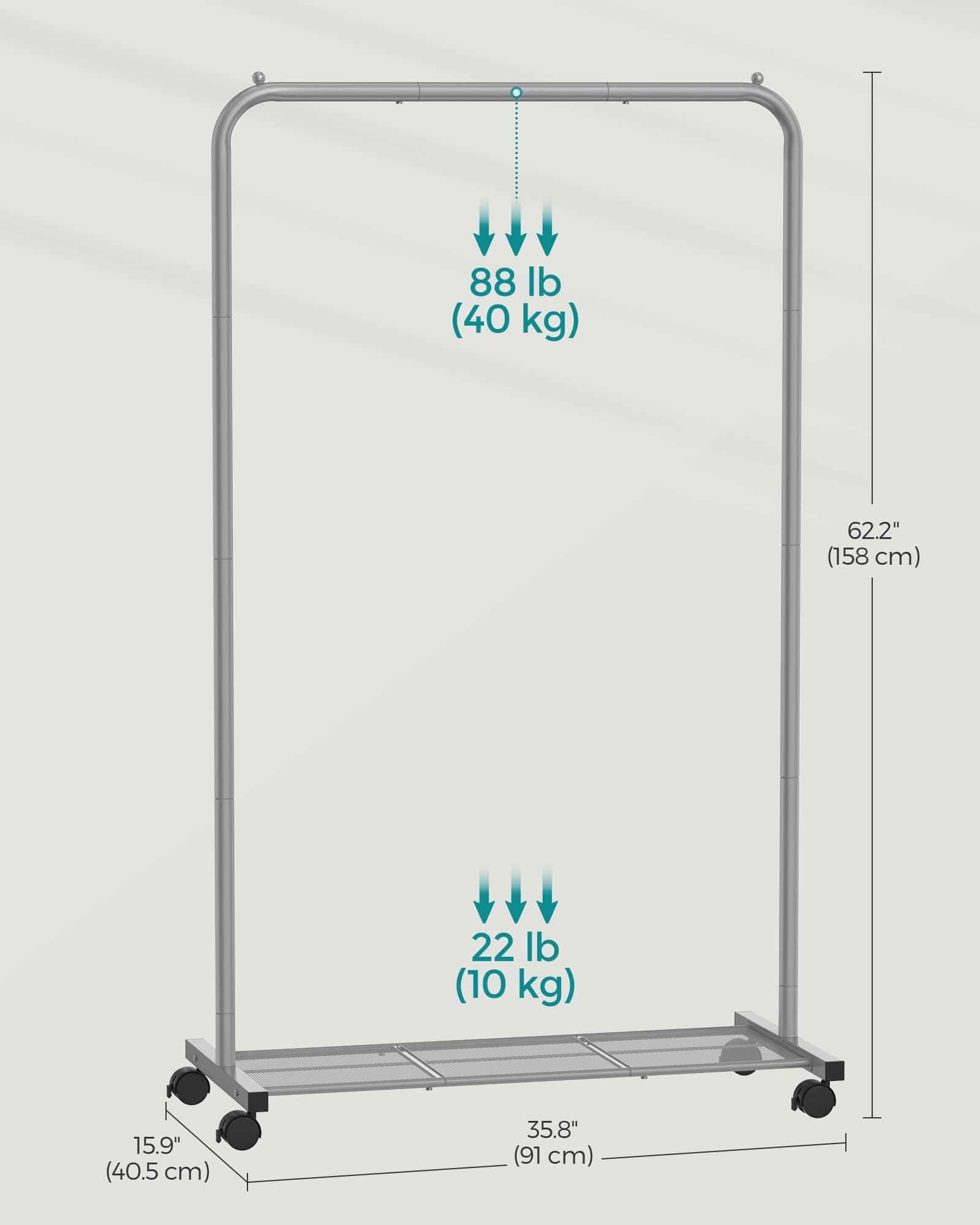 35.8" Wide Clothes Rack on Wheels Slate Gray FredCo