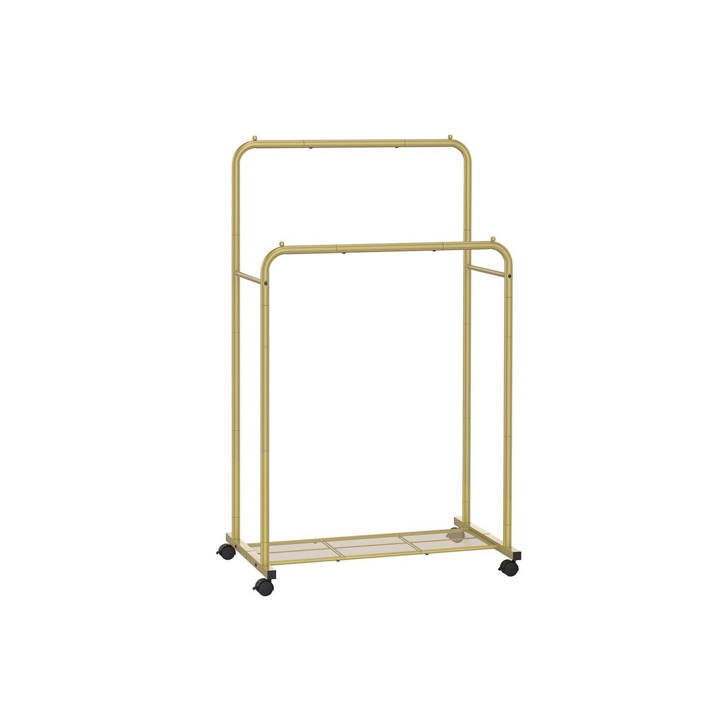 35.8" Wide Double-Rod Garment Rack on Wheels Champagne Gold FredCo