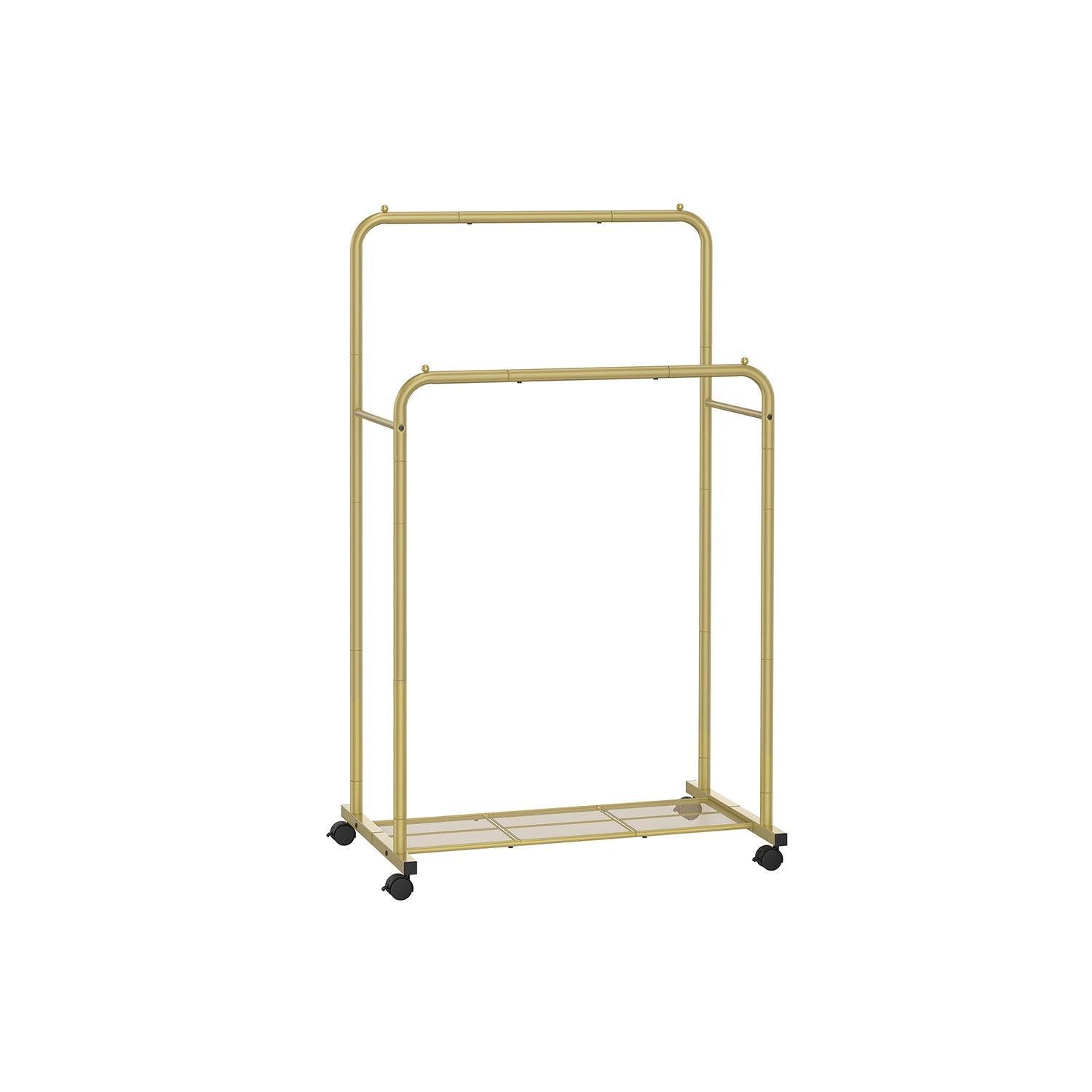 35.8" Wide Double-Rod Garment Rack on Wheels Champagne Gold FredCo