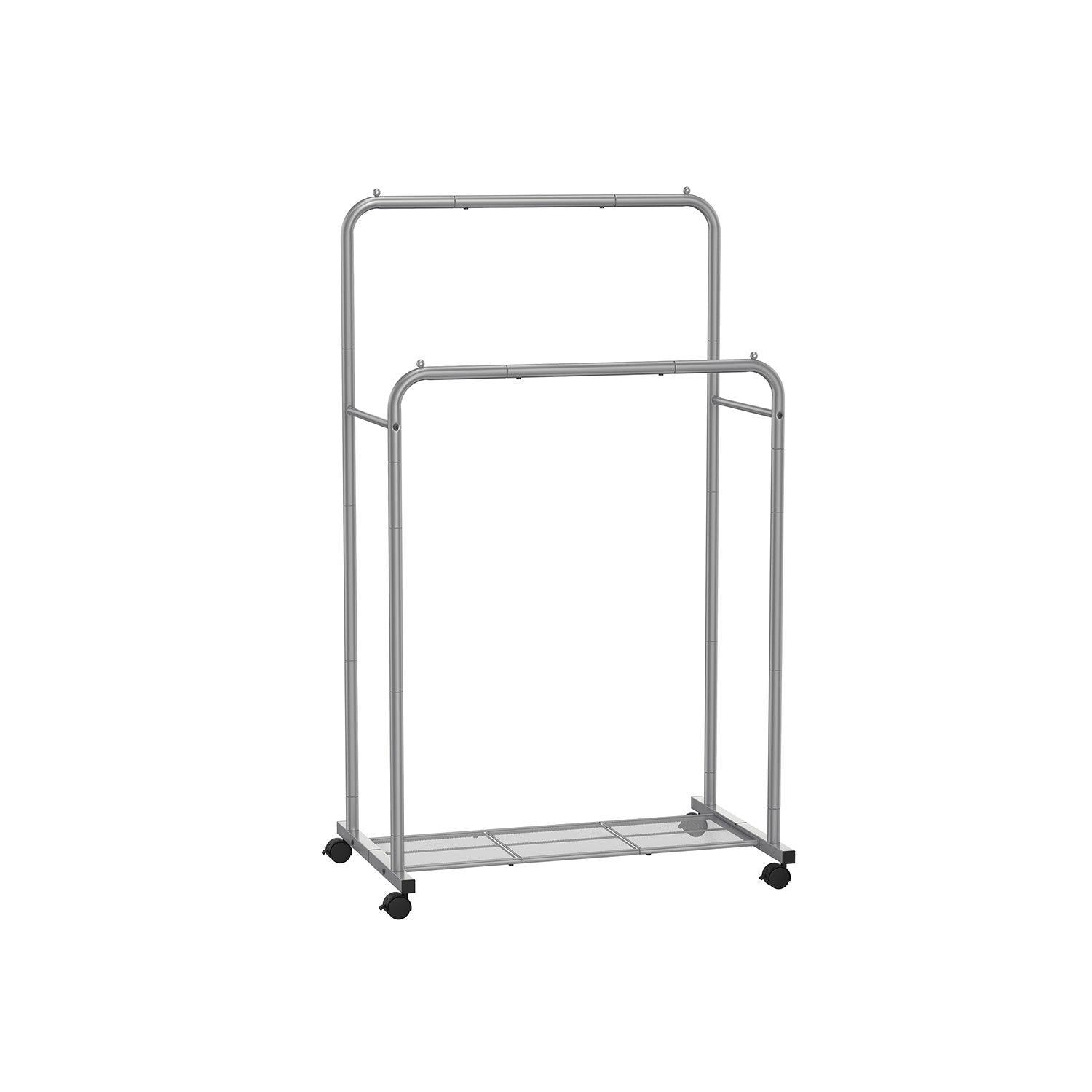 35.8" Wide Double-Rod Garment Rack on Wheels Slate Gray FredCo