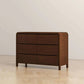 Modern dark wood six-drawer dresser on light wood floor, FredCo International furniture