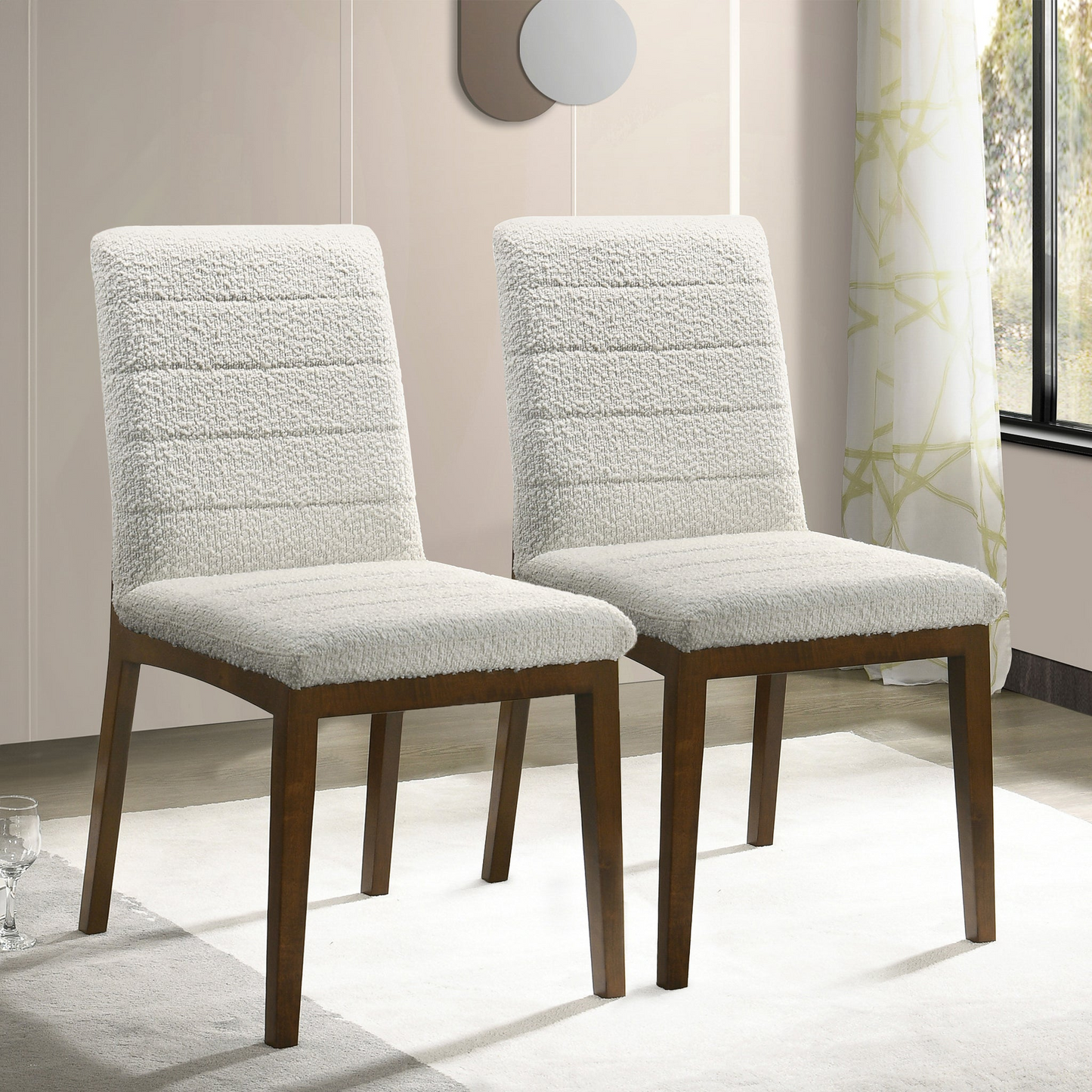 Ines Modern White Boucle Dining Chair (Set of 2) with Solid Wood Base and Foam Padding 35.8'H x 18.9'W x 24'D FredCo