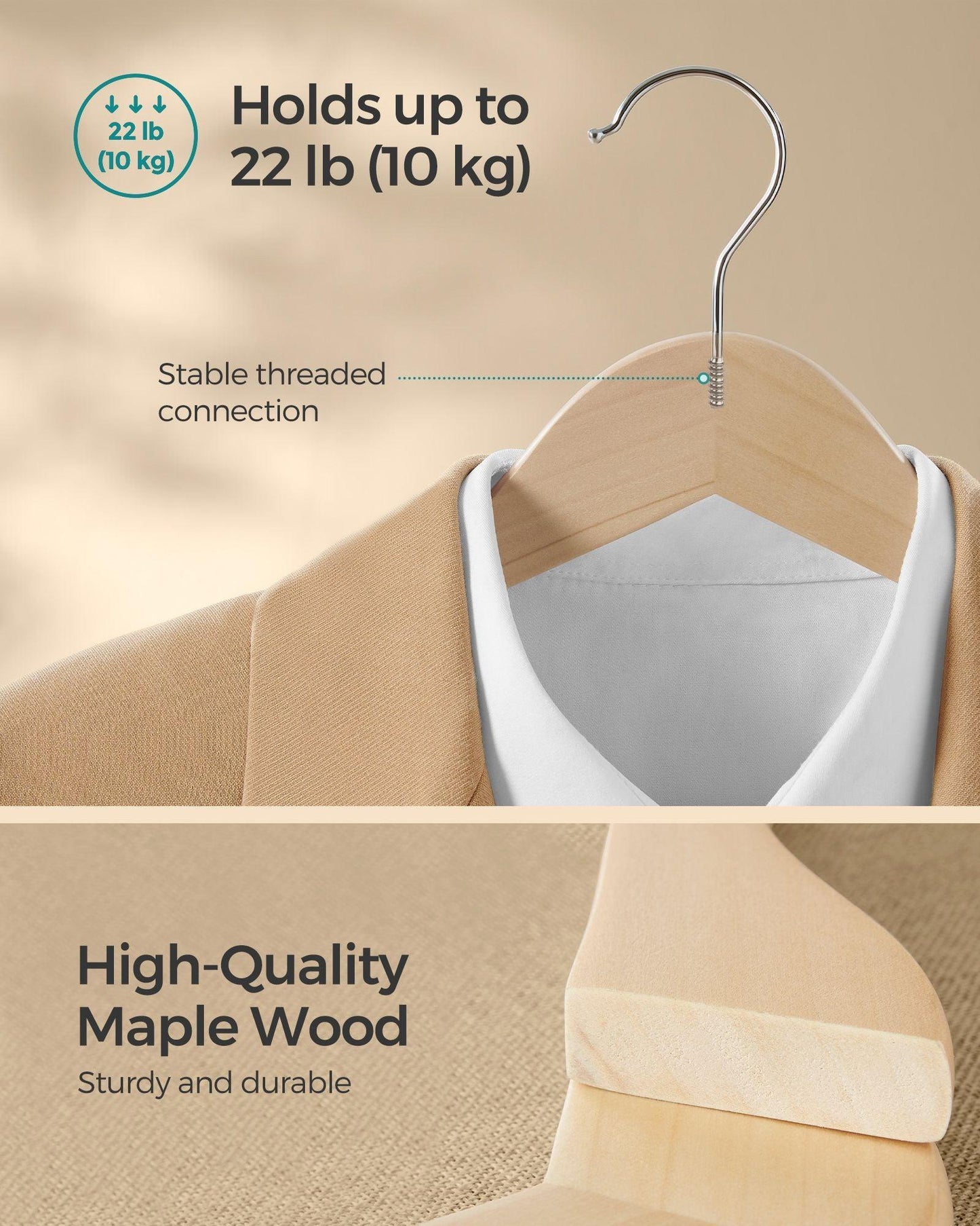 36-Pack Wooden Hangers Natural Beige FredCo
