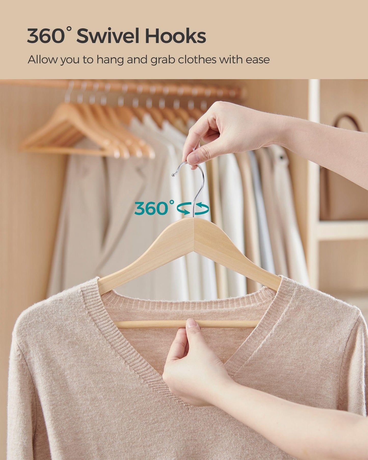 36-Pack Wooden Hangers Natural Beige FredCo