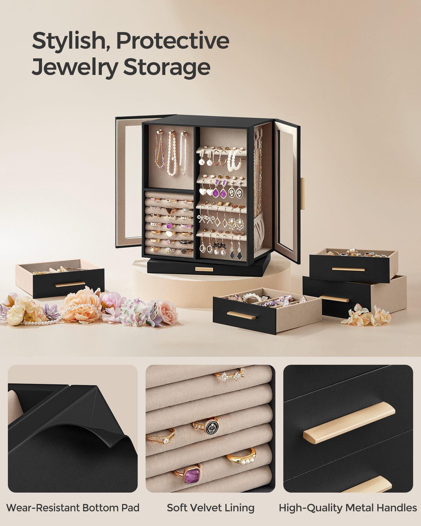 360° Rotating Jewellery Box Black FredCo