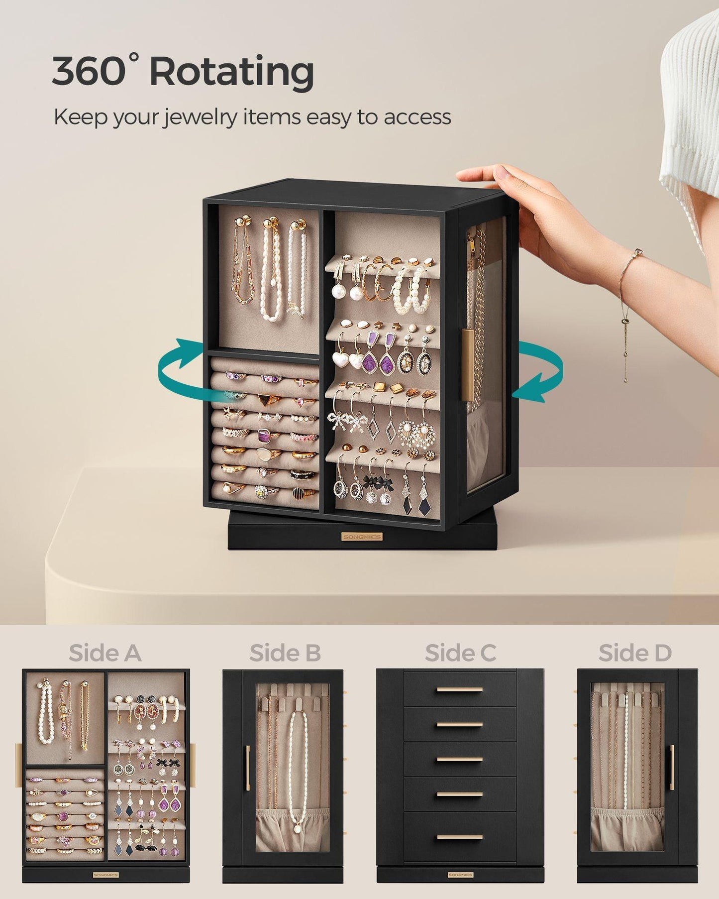 360° Rotating Jewellery Box Black FredCo