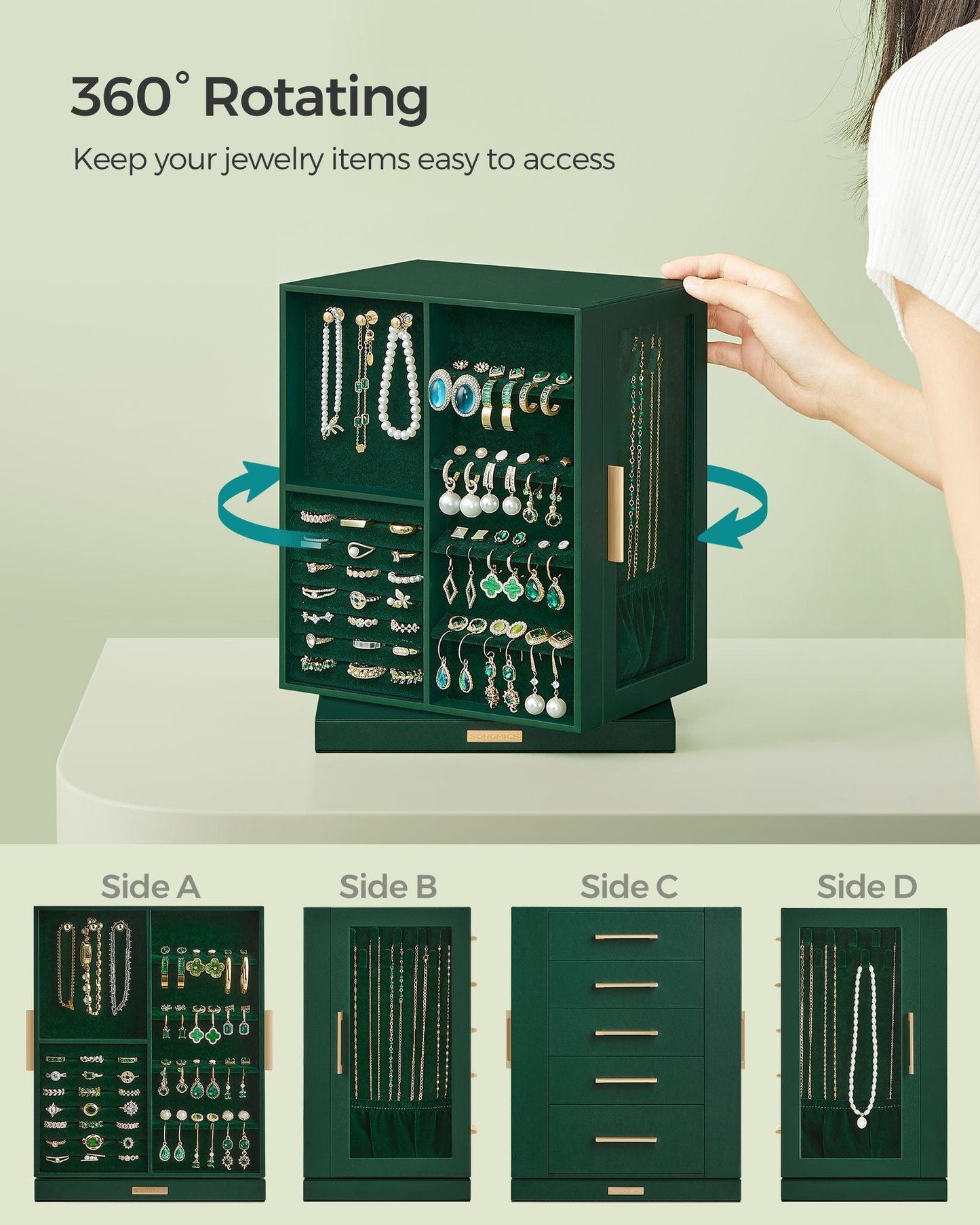 360° Rotating Jewellery Box Green FredCo