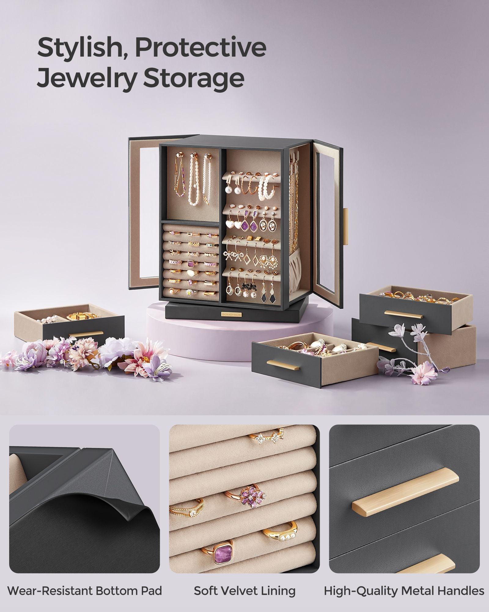 360° Rotating Jewellery Box Grey FredCo