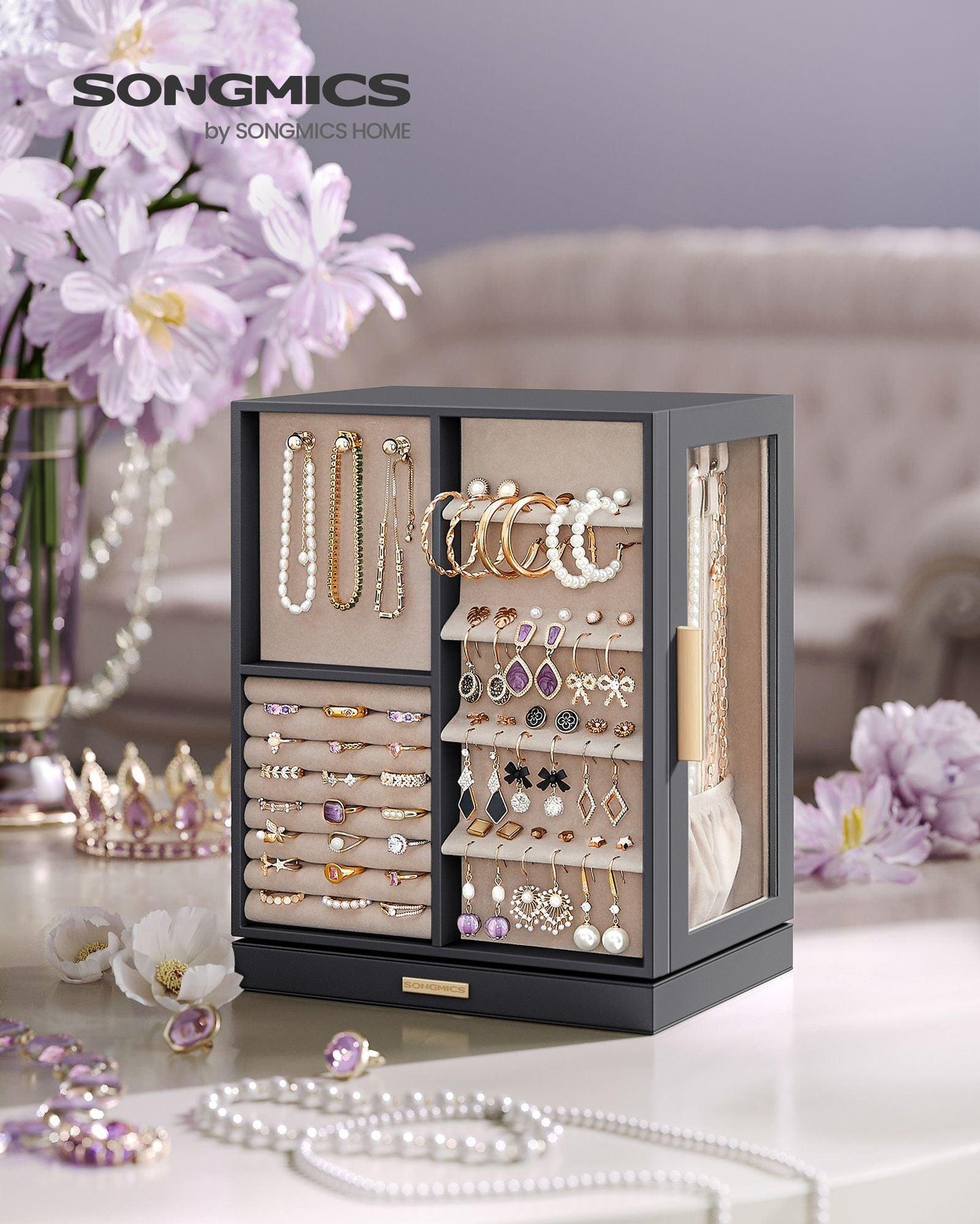360° Rotating Jewellery Box Grey FredCo