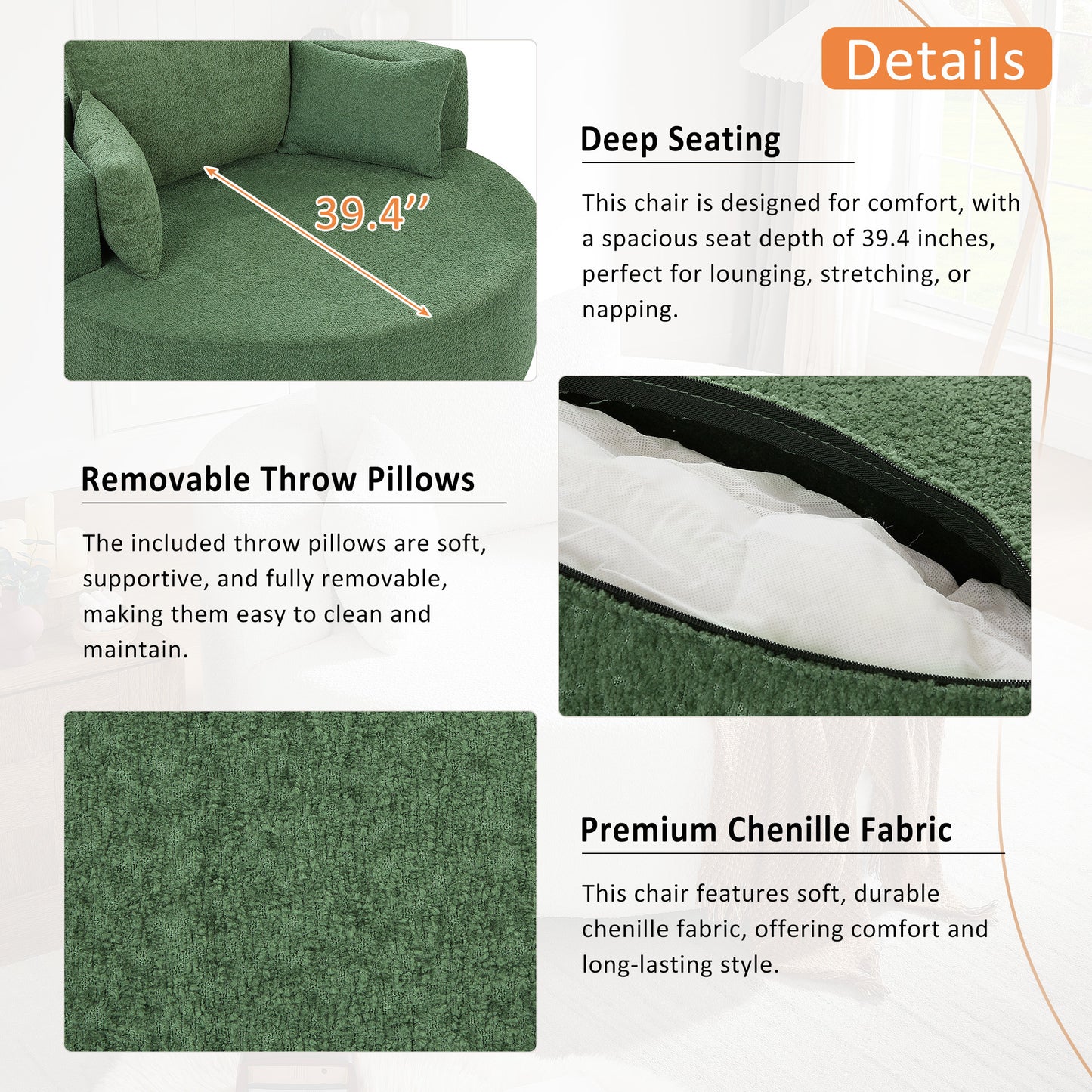360° Swivel Chair Accent Barrel Chair Swivel Round Sofa Chair Green FredCo