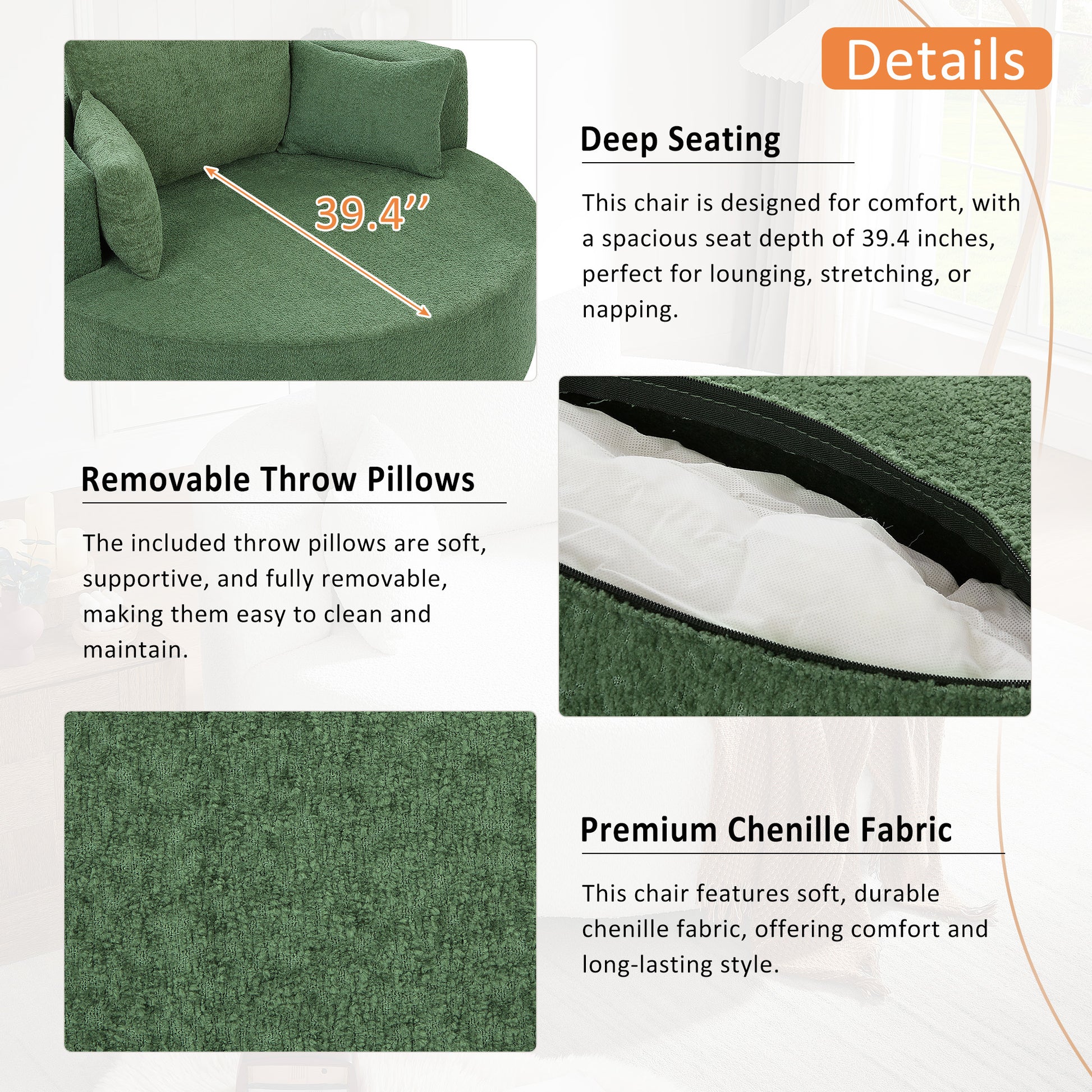 360° Swivel Chair Accent Barrel Chair Swivel Round Sofa Chair Green FredCo