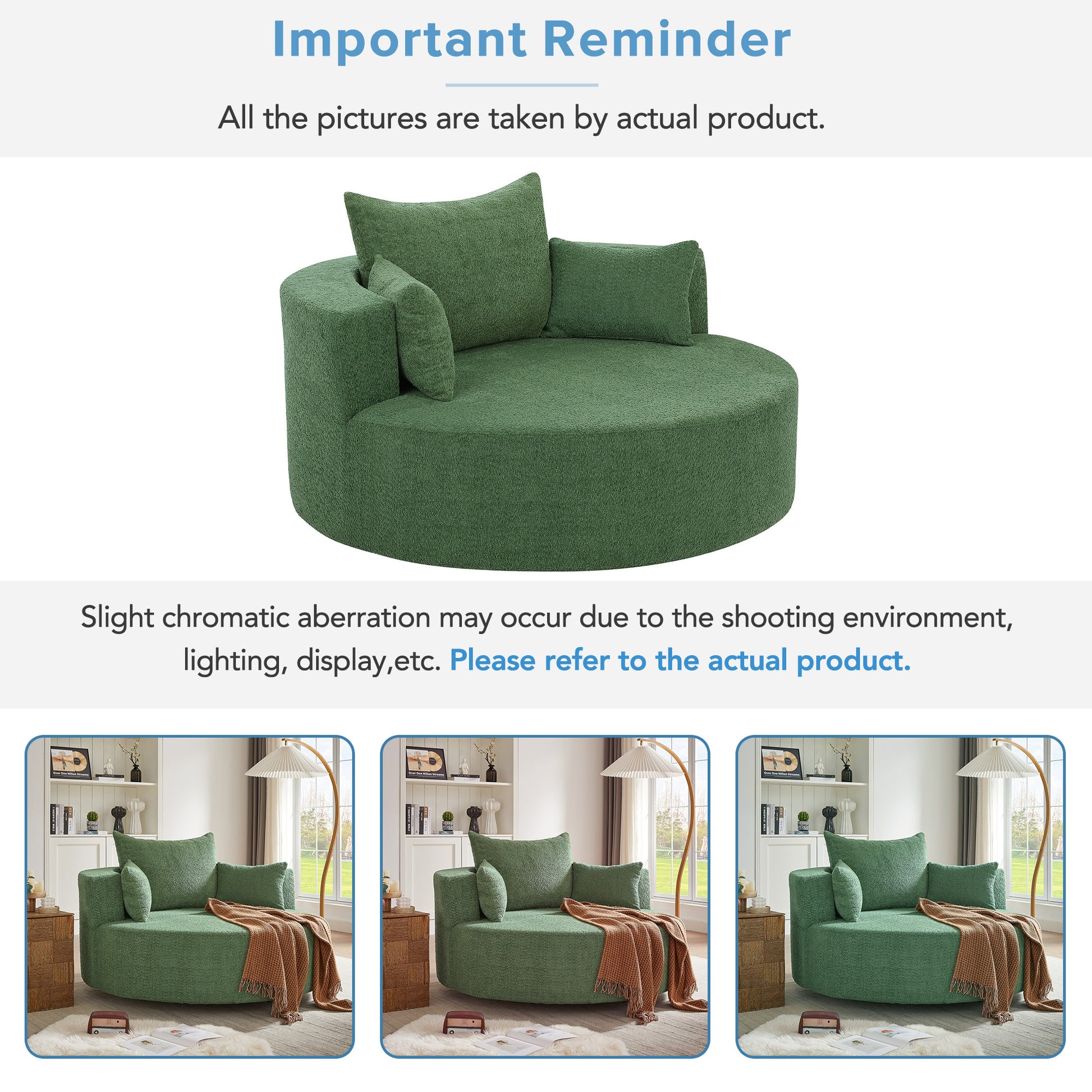 360° Swivel Chair Accent Barrel Chair Swivel Round Sofa Chair Green FredCo