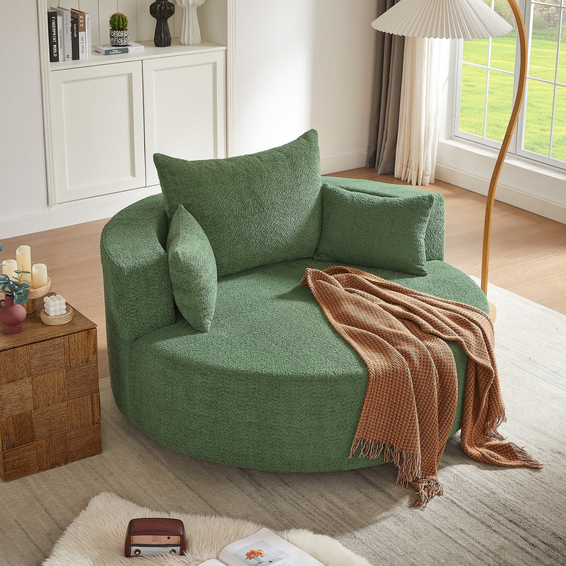 360° Swivel Chair Accent Barrel Chair Swivel Round Sofa Chair Green FredCo