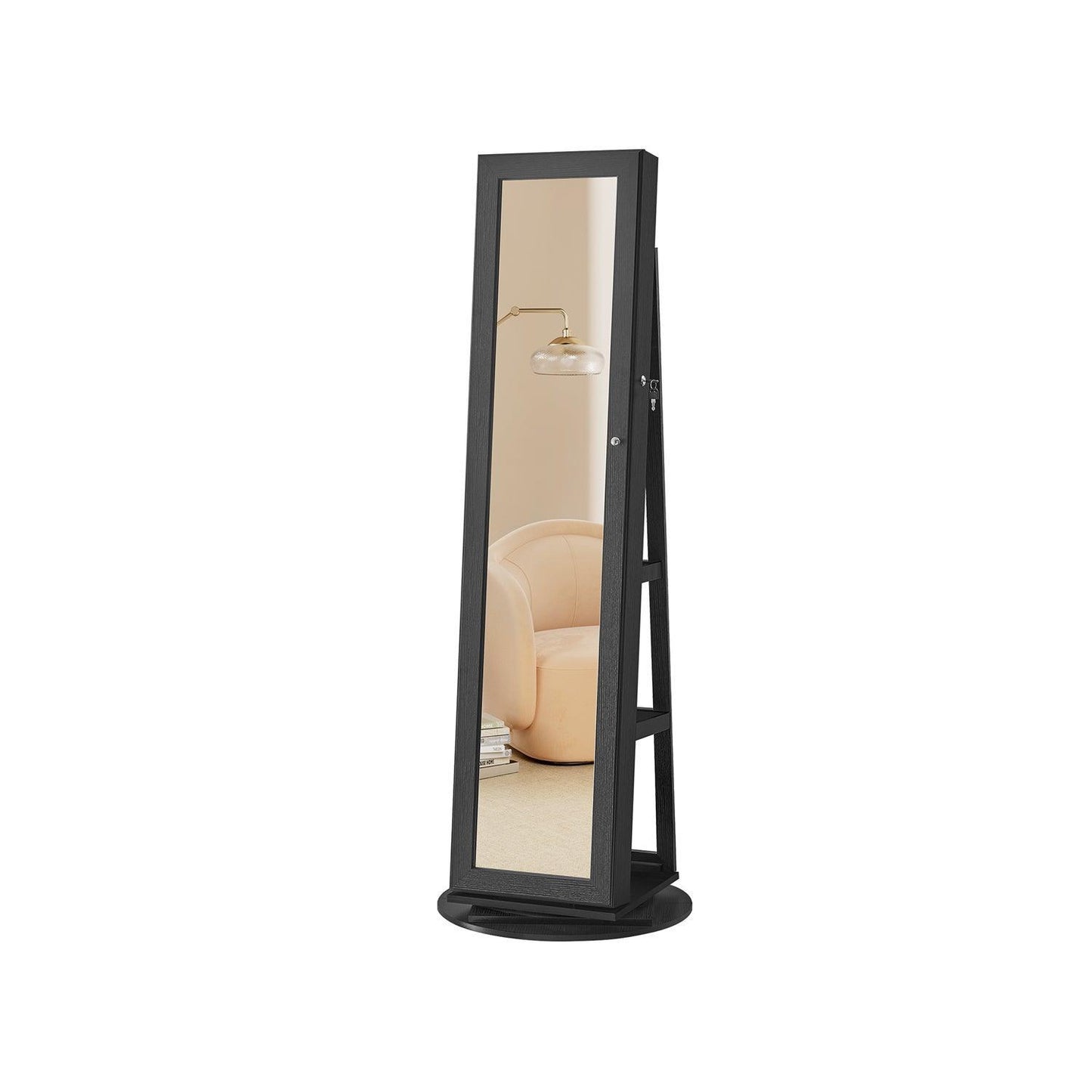360° Swivel Jewelry Cabinet, Lockable Jewelry Organizer with Full-Length Mirror FredCo