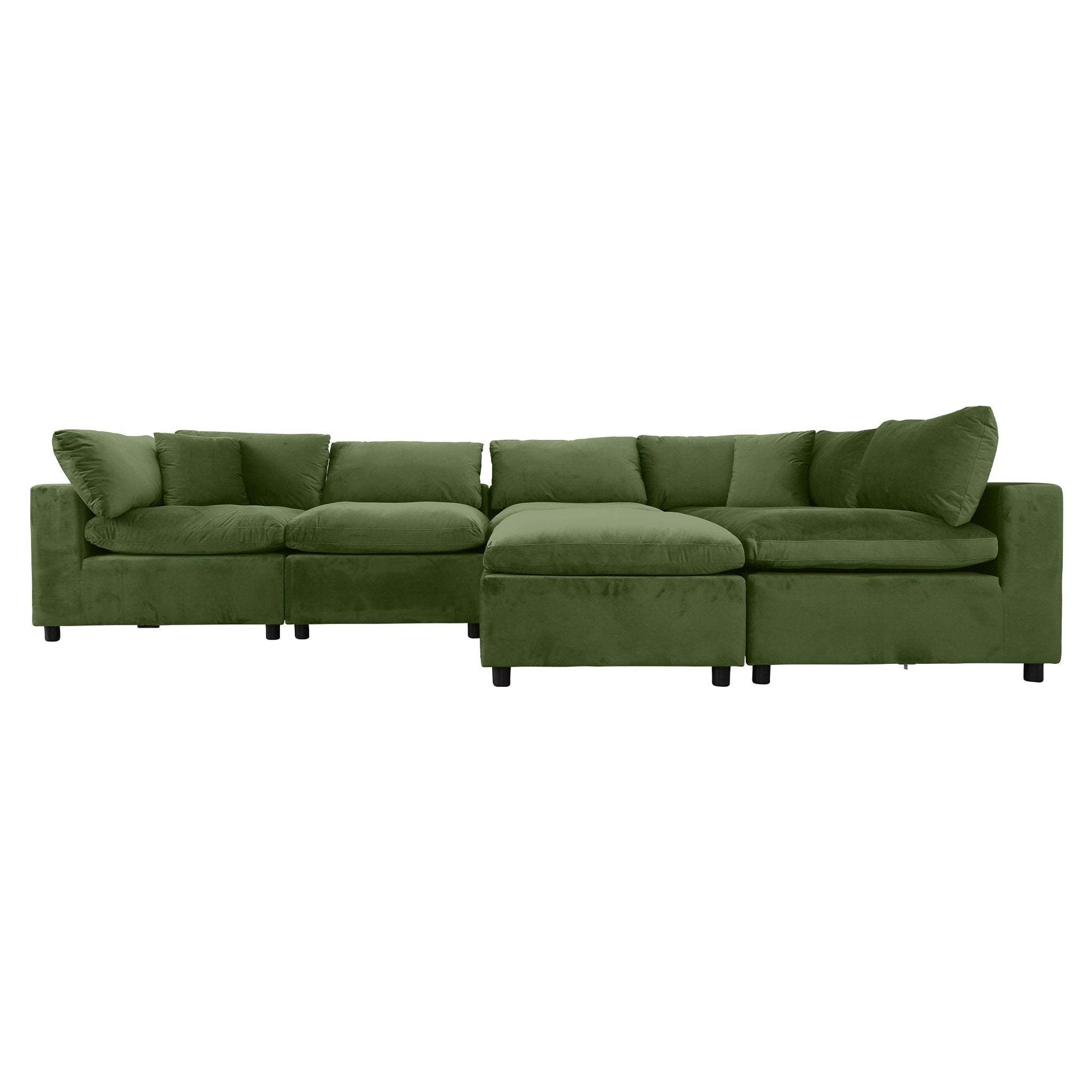 Green velvet sectional sofa with chaise, modern living room furniture from FredCo International