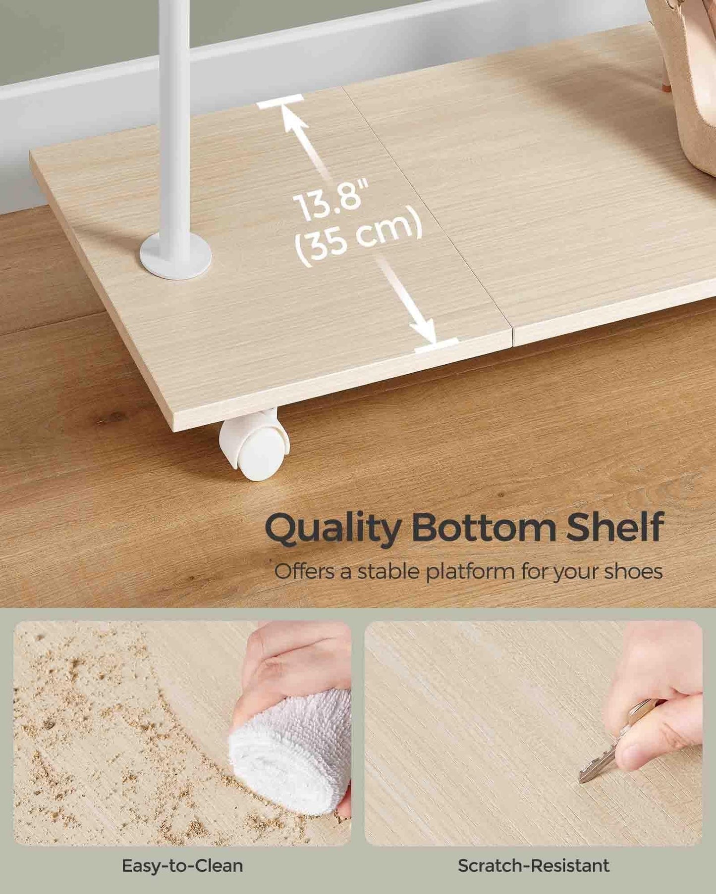 38.8" Wide Clothes Rack with Wheels Natural Beige and Cloud White FredCo