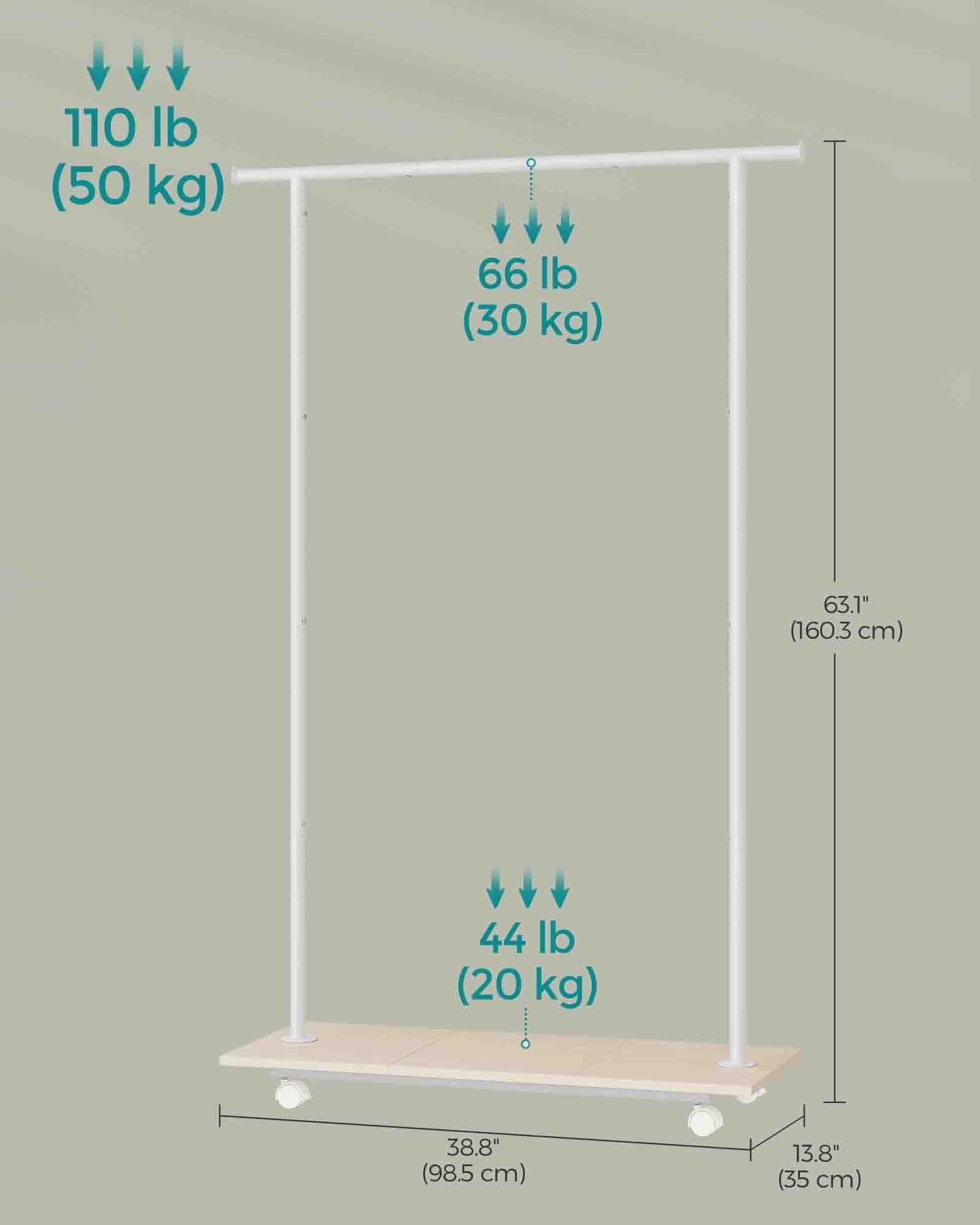 38.8" Wide Clothes Rack with Wheels Natural Beige and Cloud White FredCo