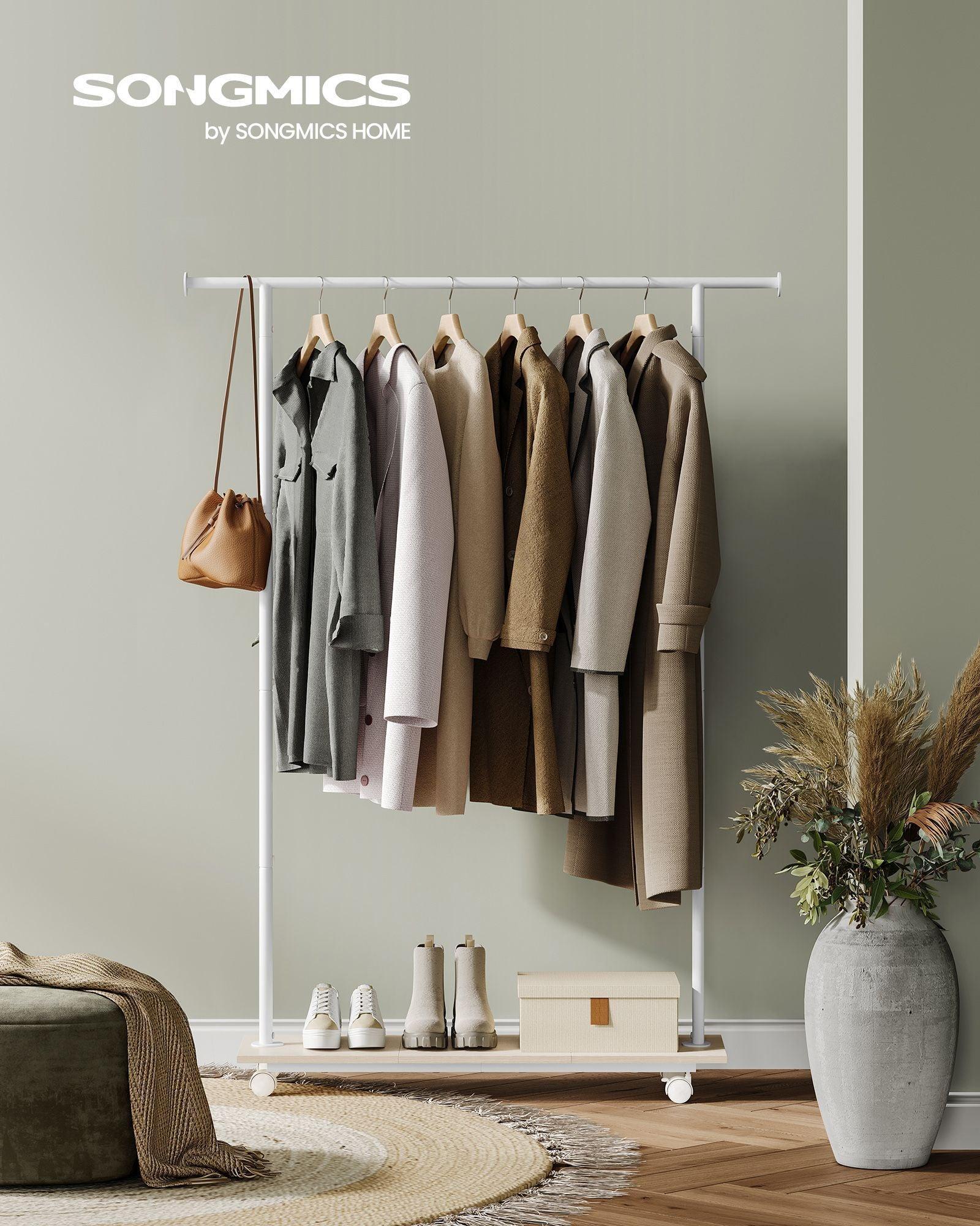38.8" Wide Clothes Rack with Wheels Natural Beige and Cloud White FredCo