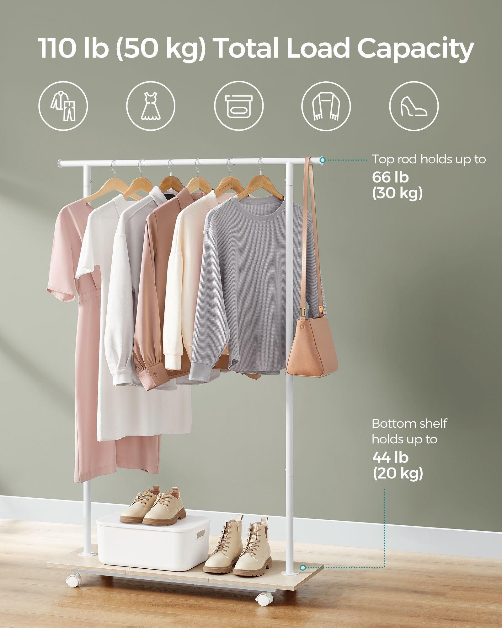 38.8" Wide Clothes Rack with Wheels Natural Beige and Cloud White FredCo