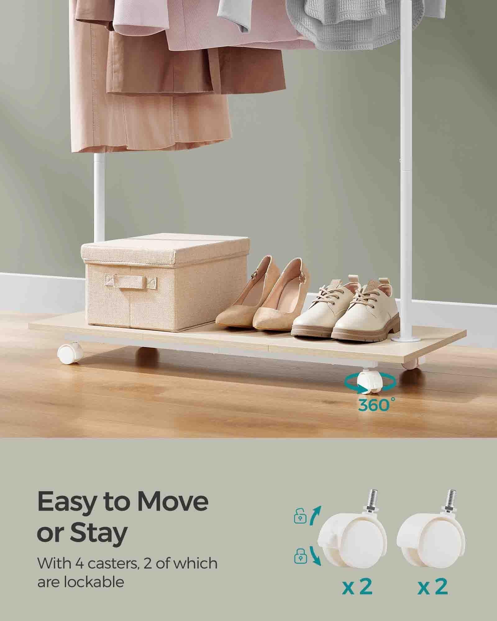 38.8" Wide Clothes Rack with Wheels Natural Beige and Cloud White FredCo