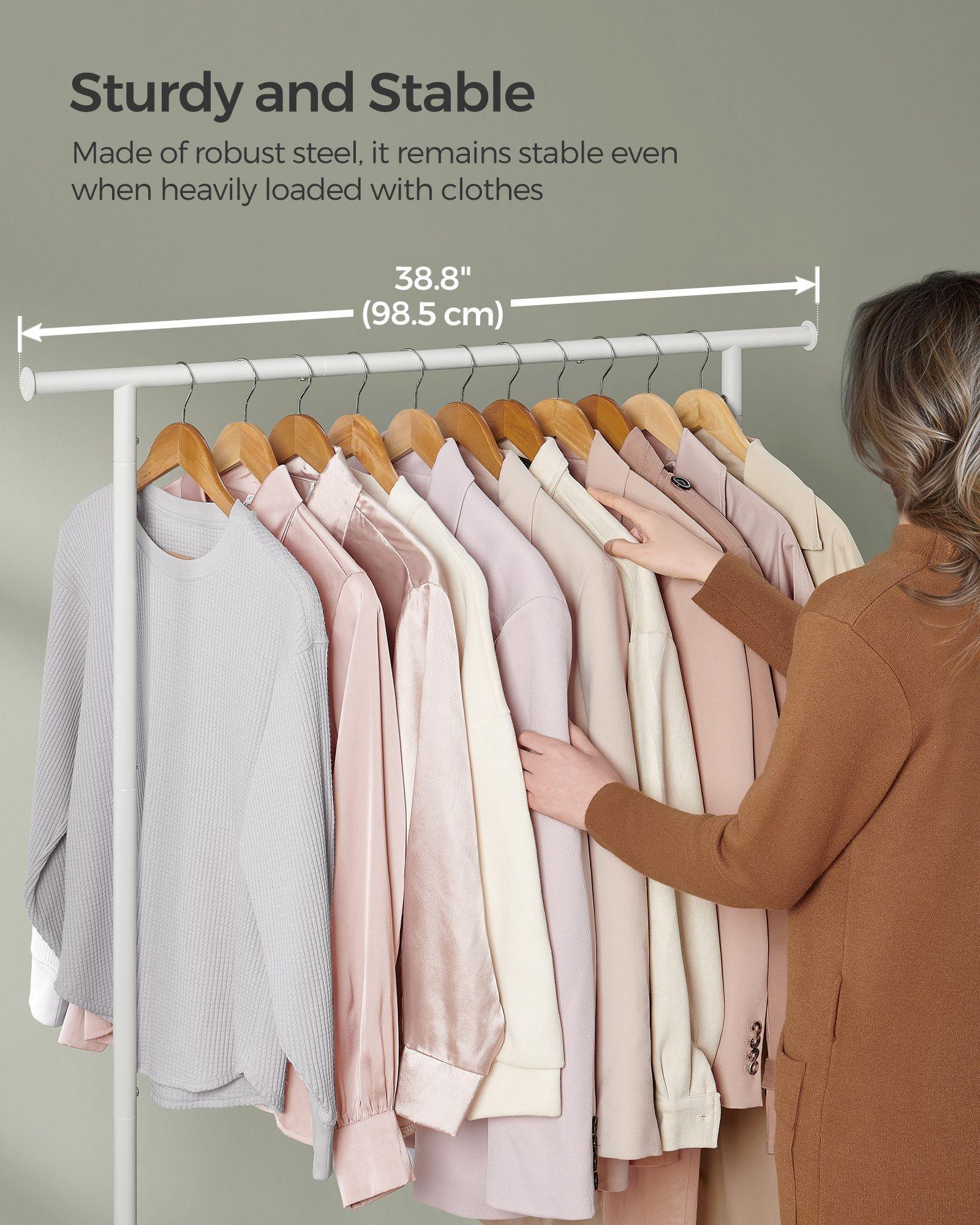 38.8" Wide Clothes Rack with Wheels Natural Beige and Cloud White FredCo