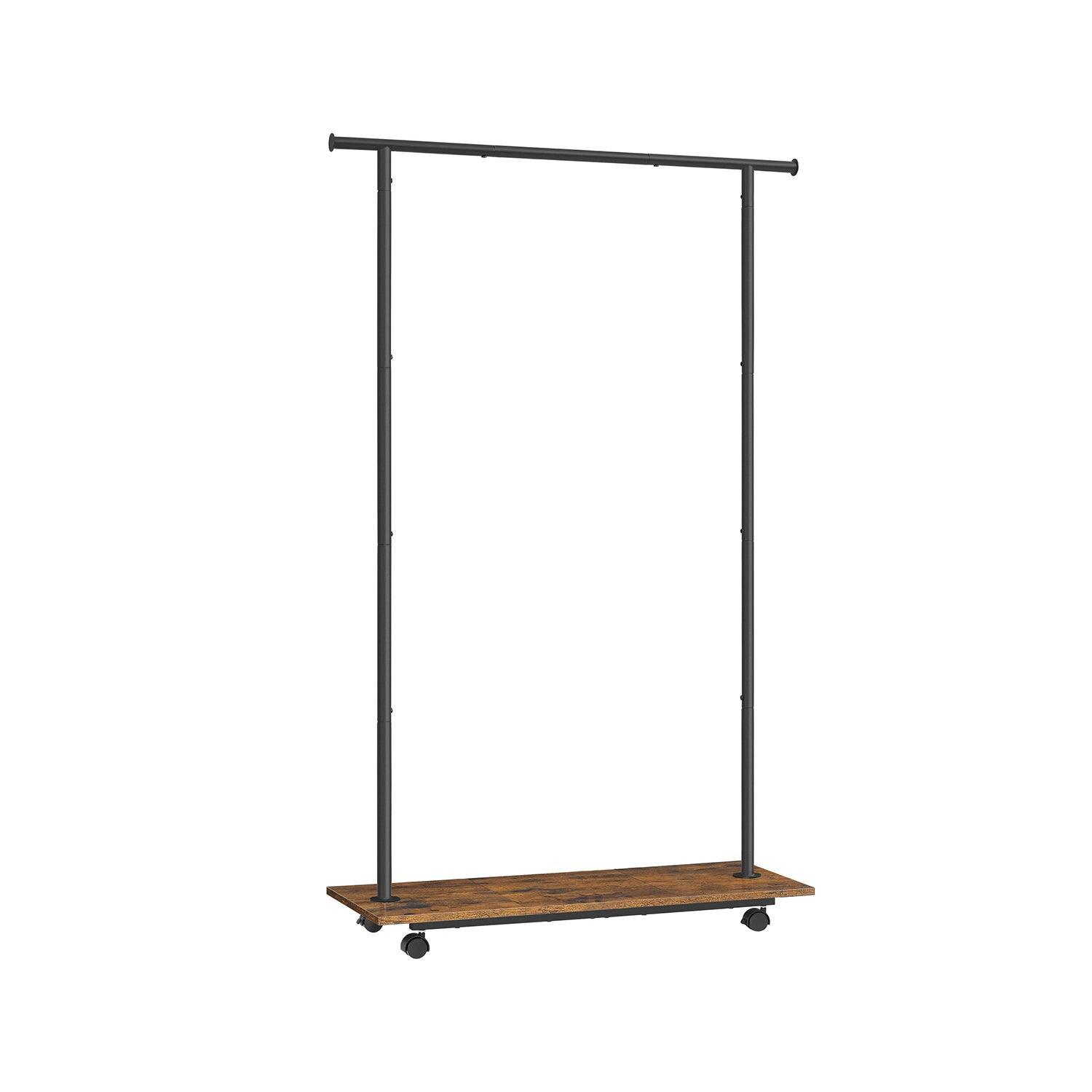 38.8" Wide Clothes Rack with Wheels Rustic Brown and Ink Black FredCo