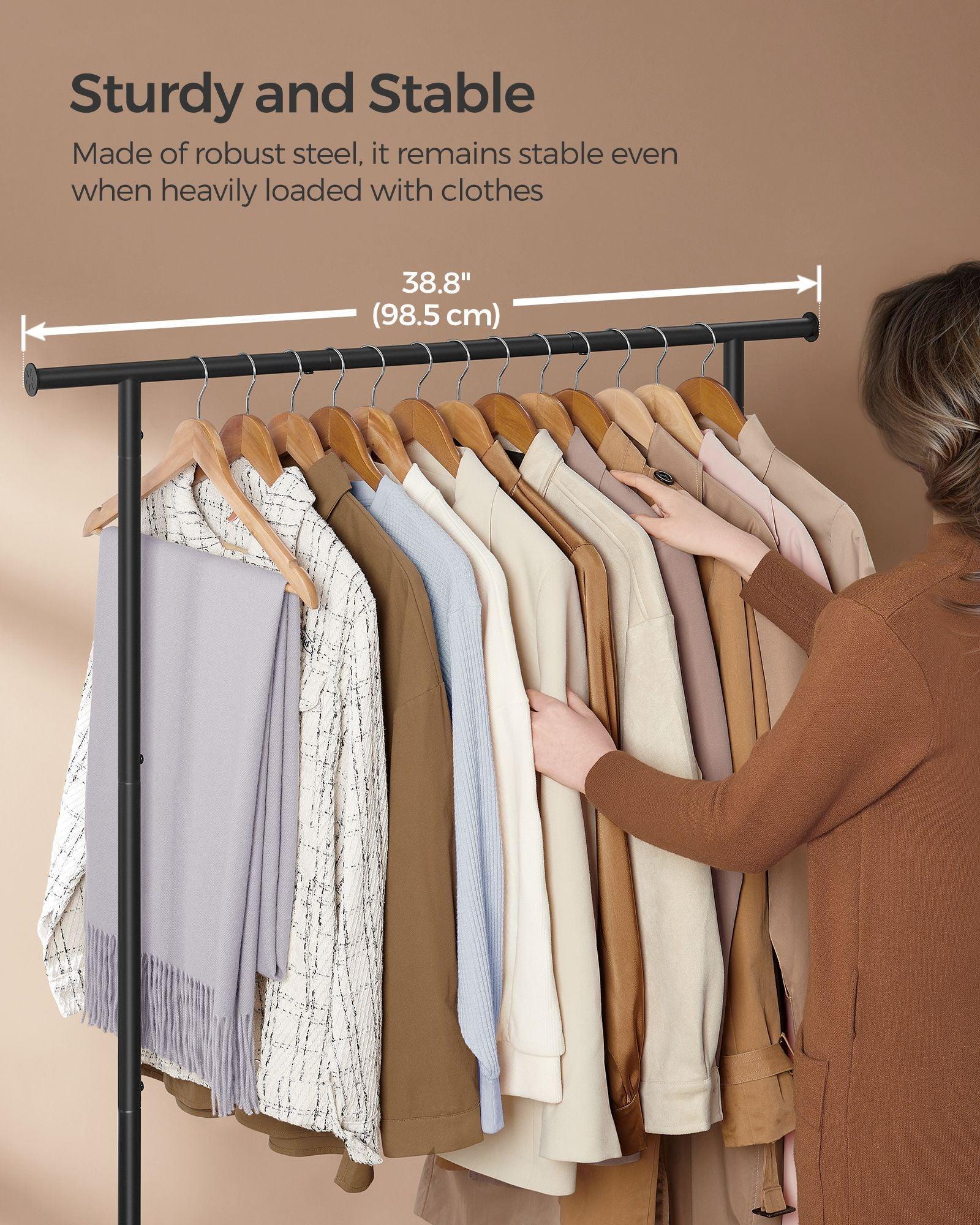 38.8" Wide Clothes Rack with Wheels Rustic Brown and Ink Black FredCo