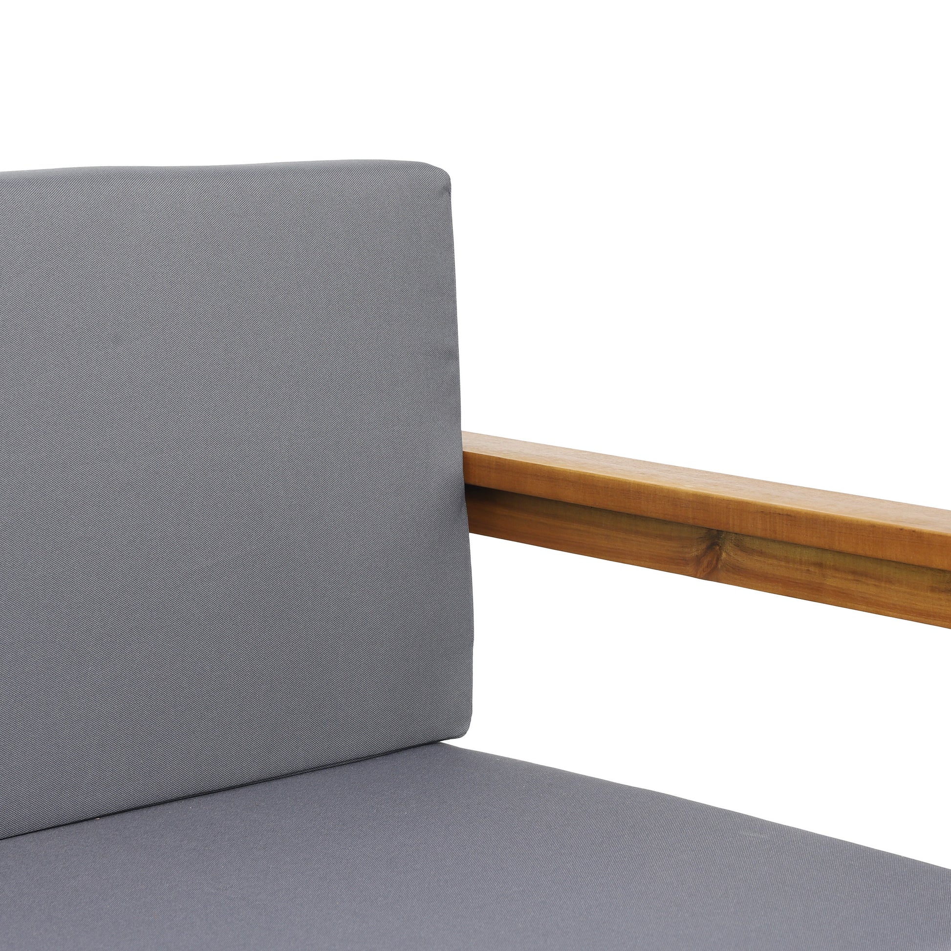 Modern grey cushioned chair with wooden armrest for home furniture, FredCo International
