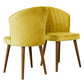 Pair of modern yellow velvet dining chairs with wooden legs from FredCo International furniture