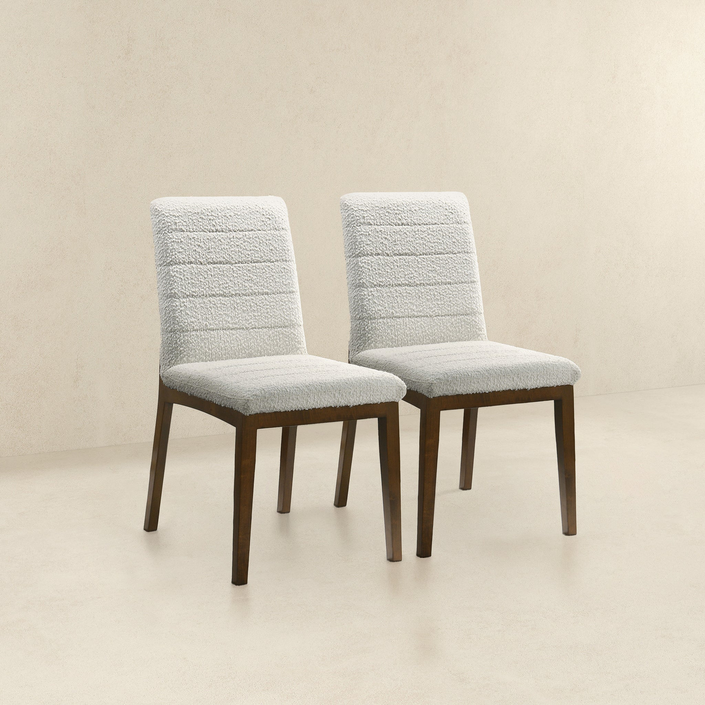 Ines Modern White Boucle Dining Chair (Set of 2) with Solid Wood Base and Foam Padding 35.8'H x 18.9'W x 24'D FredCo