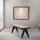 Modern black wood bench with woven seat in minimalist living room, FredCo International furniture