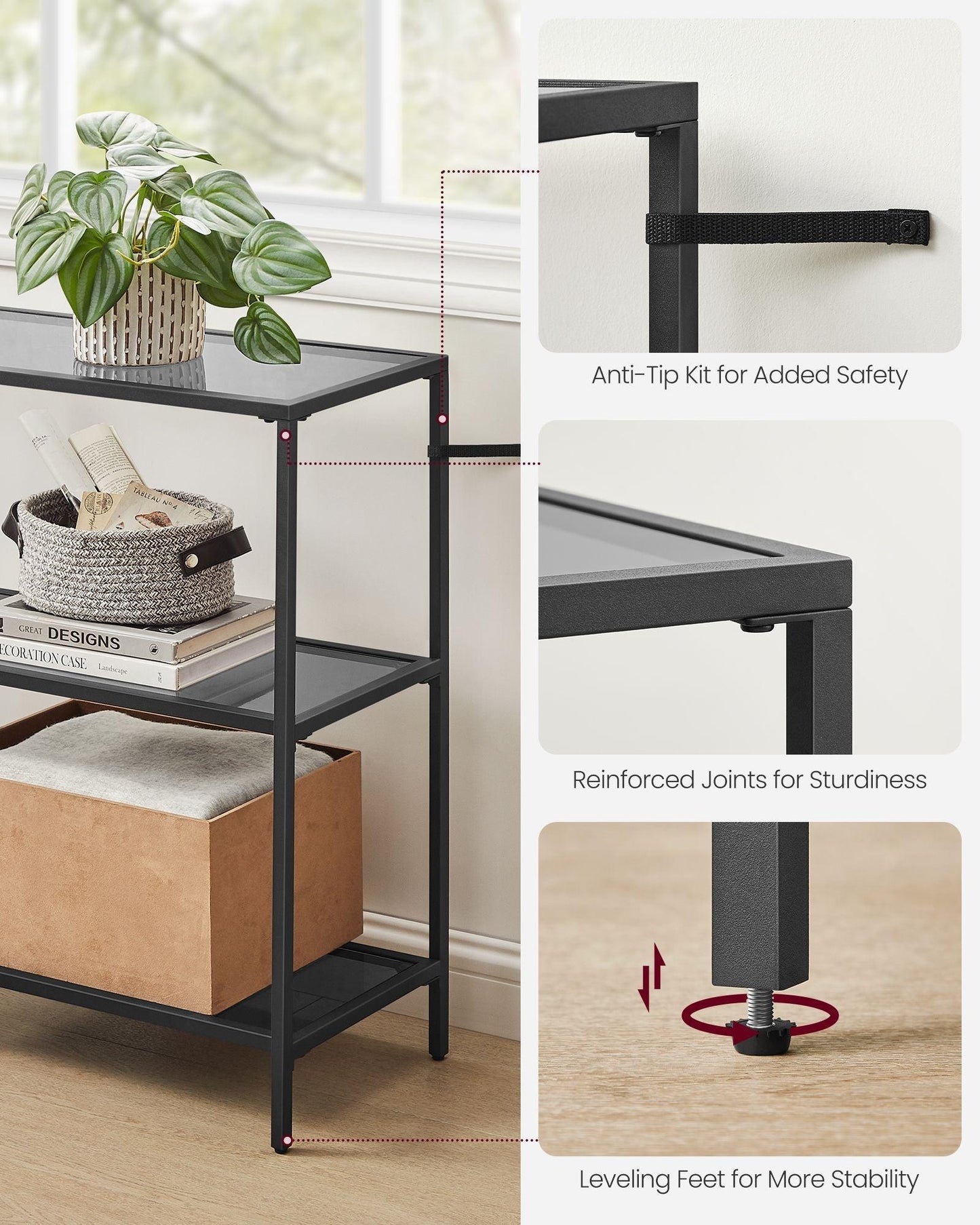 39.4'' Console Table with 3 Shelves FredCo