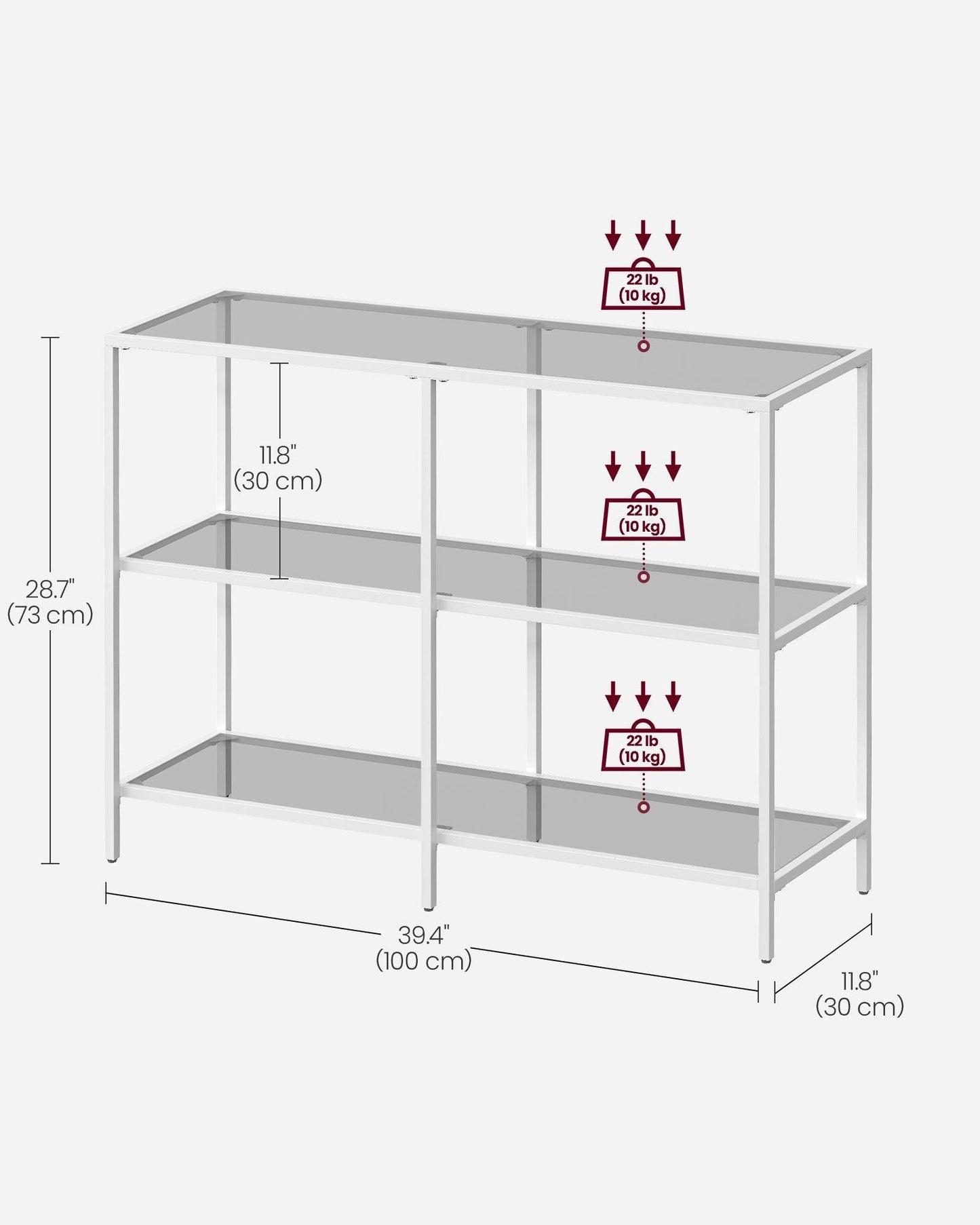 39.4 Inch Console Table with 3 Shelves FredCo