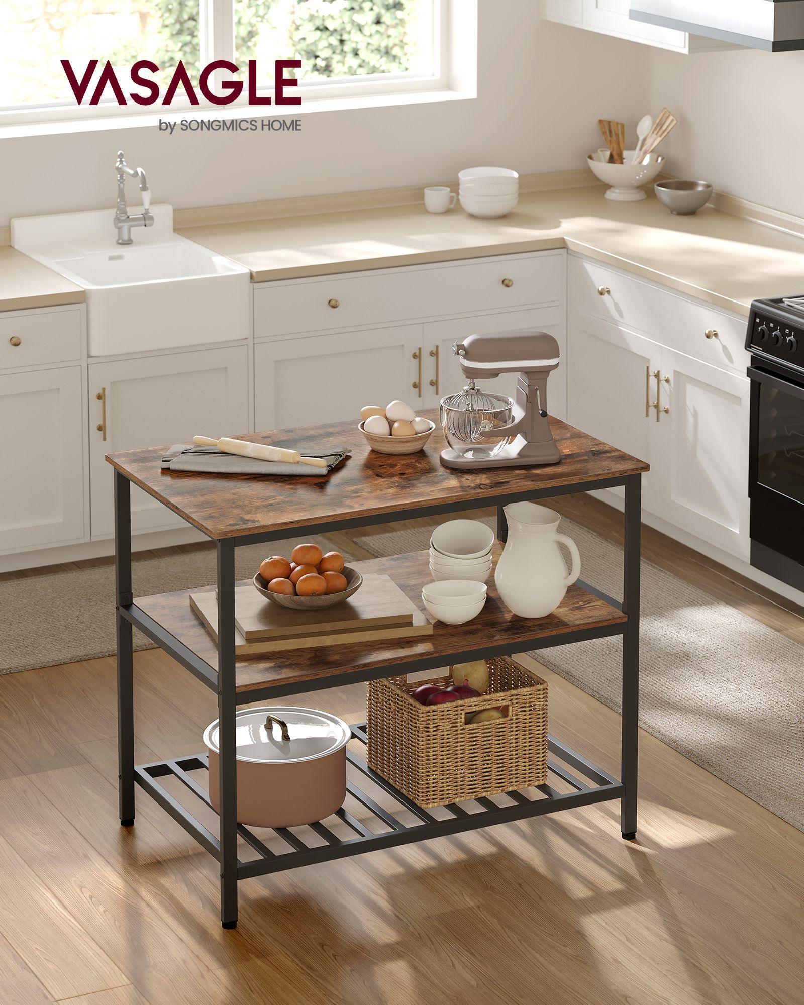 39.4 Inches Kitchen Shelf with Large Worktop Brown FredCo