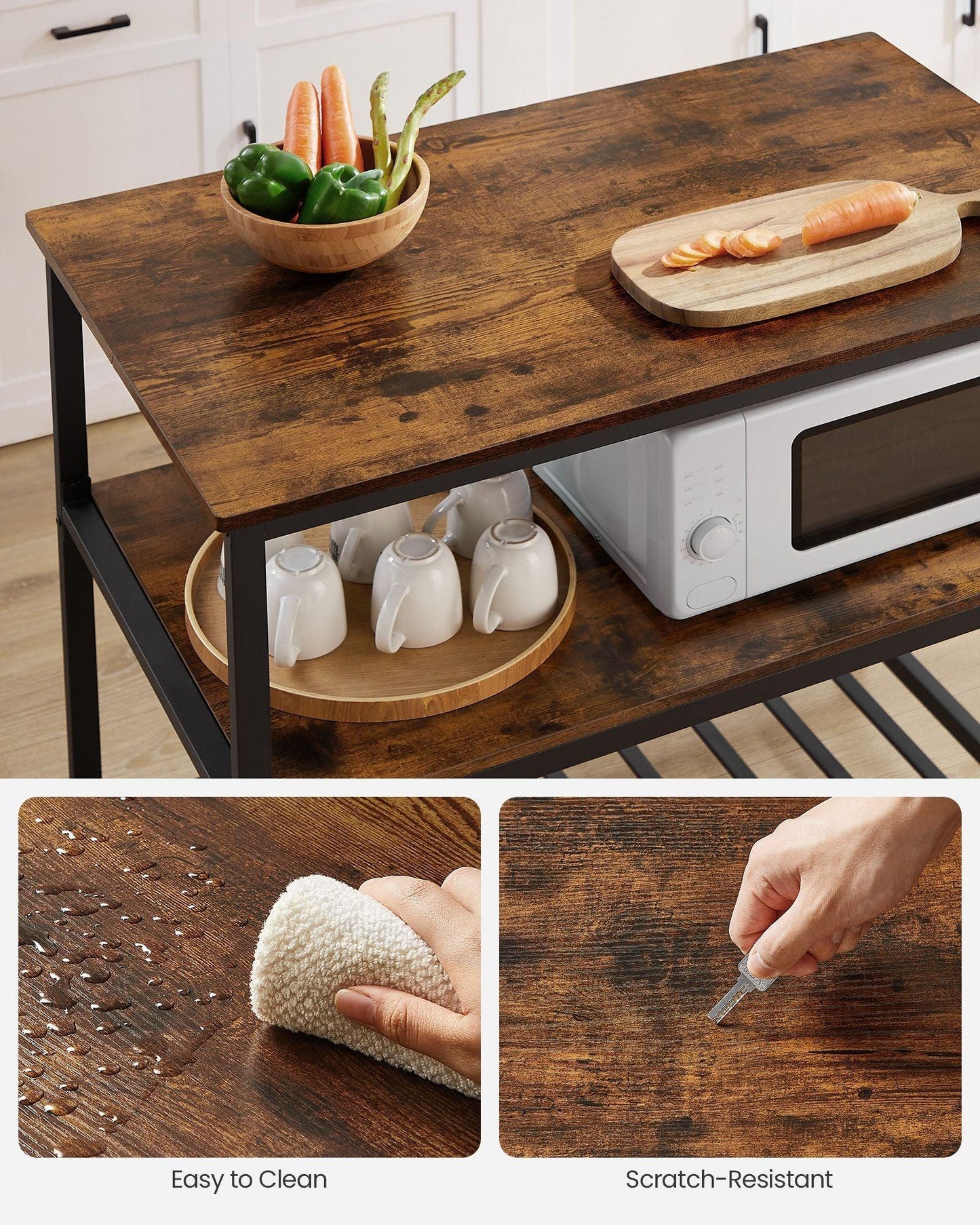 39.4 Inches Kitchen Shelf with Large Worktop Brown FredCo