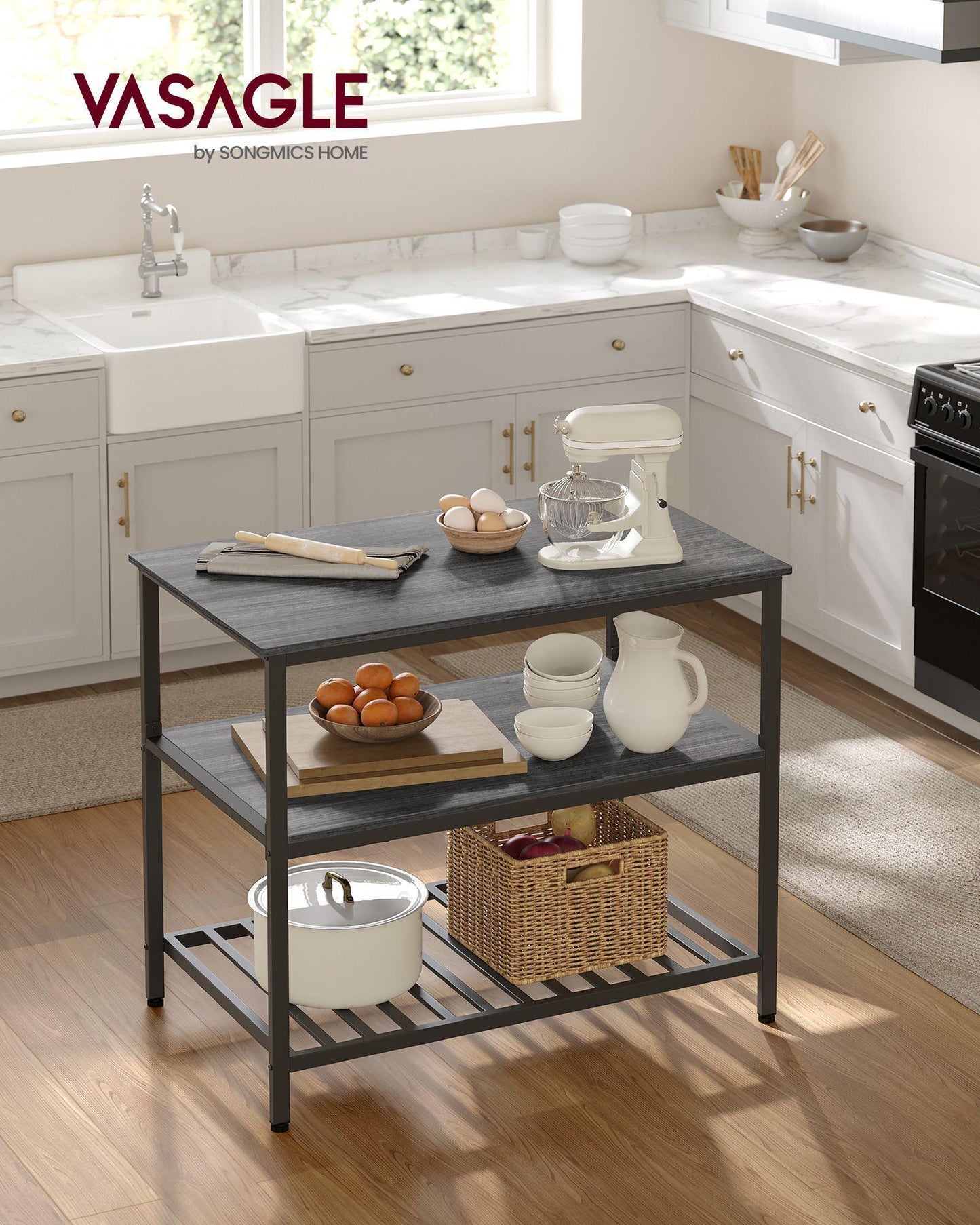 39.4 Inches Kitchen Shelf with Large Worktop Ebonised Oak FredCo