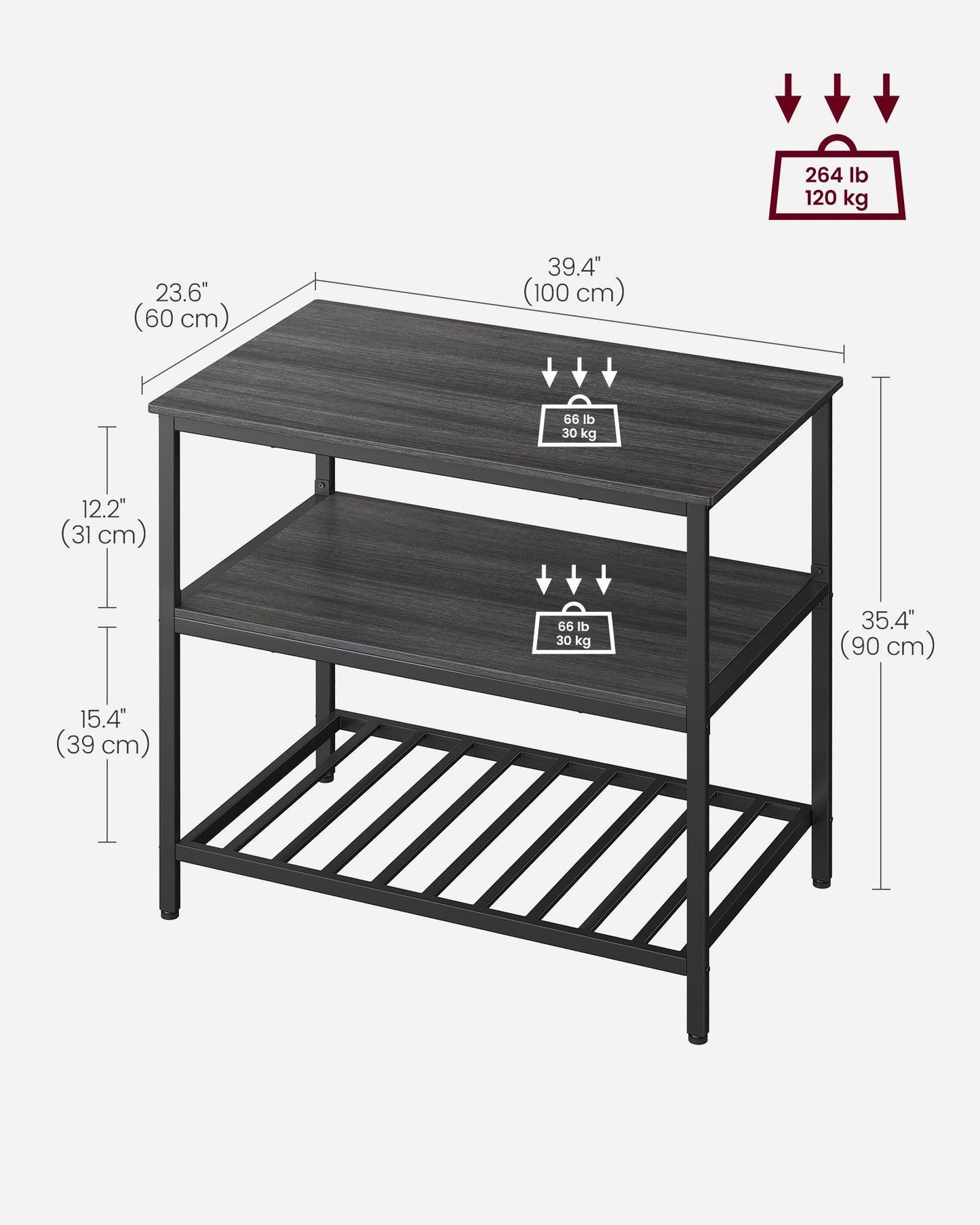 39.4 Inches Kitchen Shelf with Large Worktop Ebonised Oak FredCo
