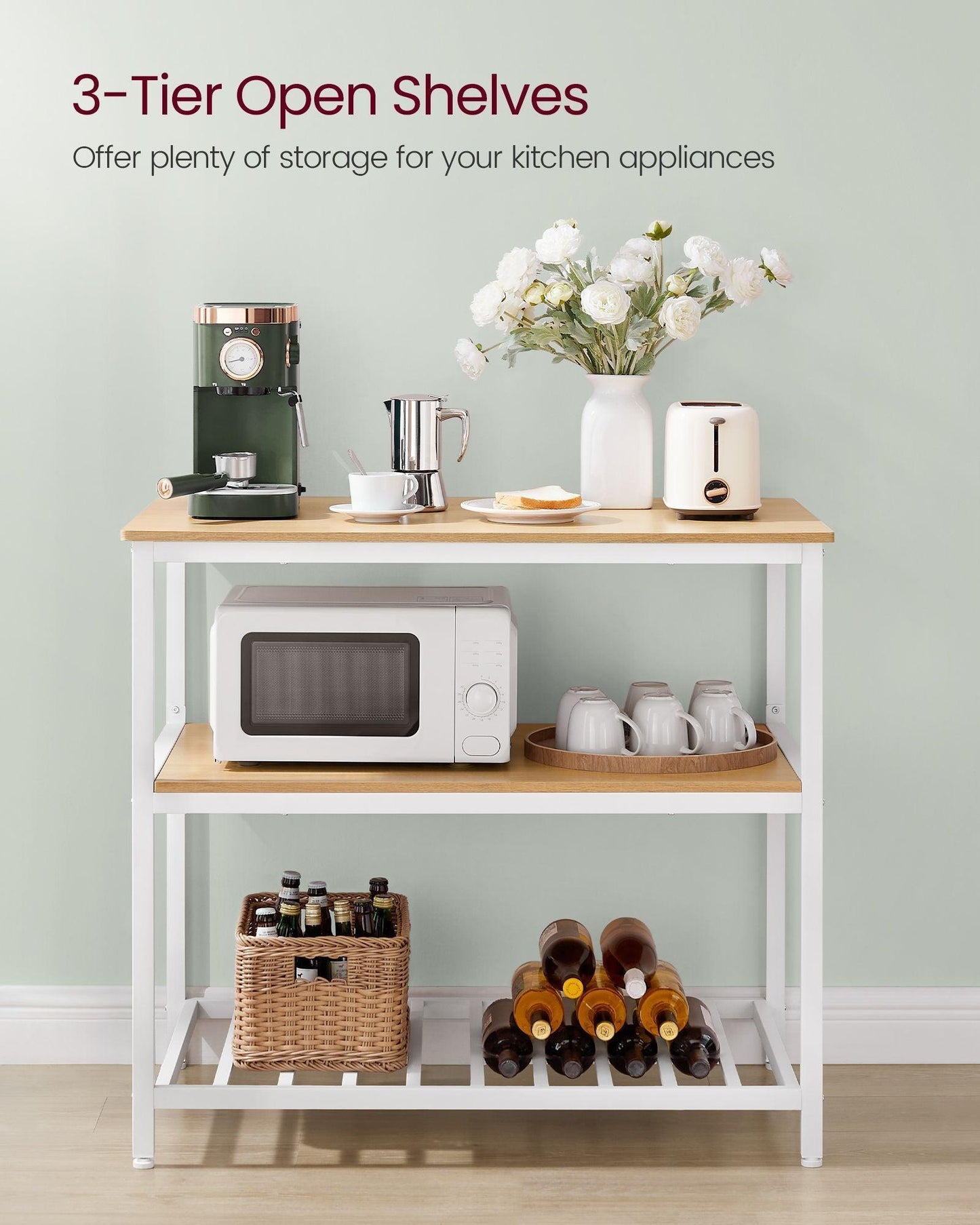 39.4 Inches Kitchen Shelf with Large Worktop Oak FredCo