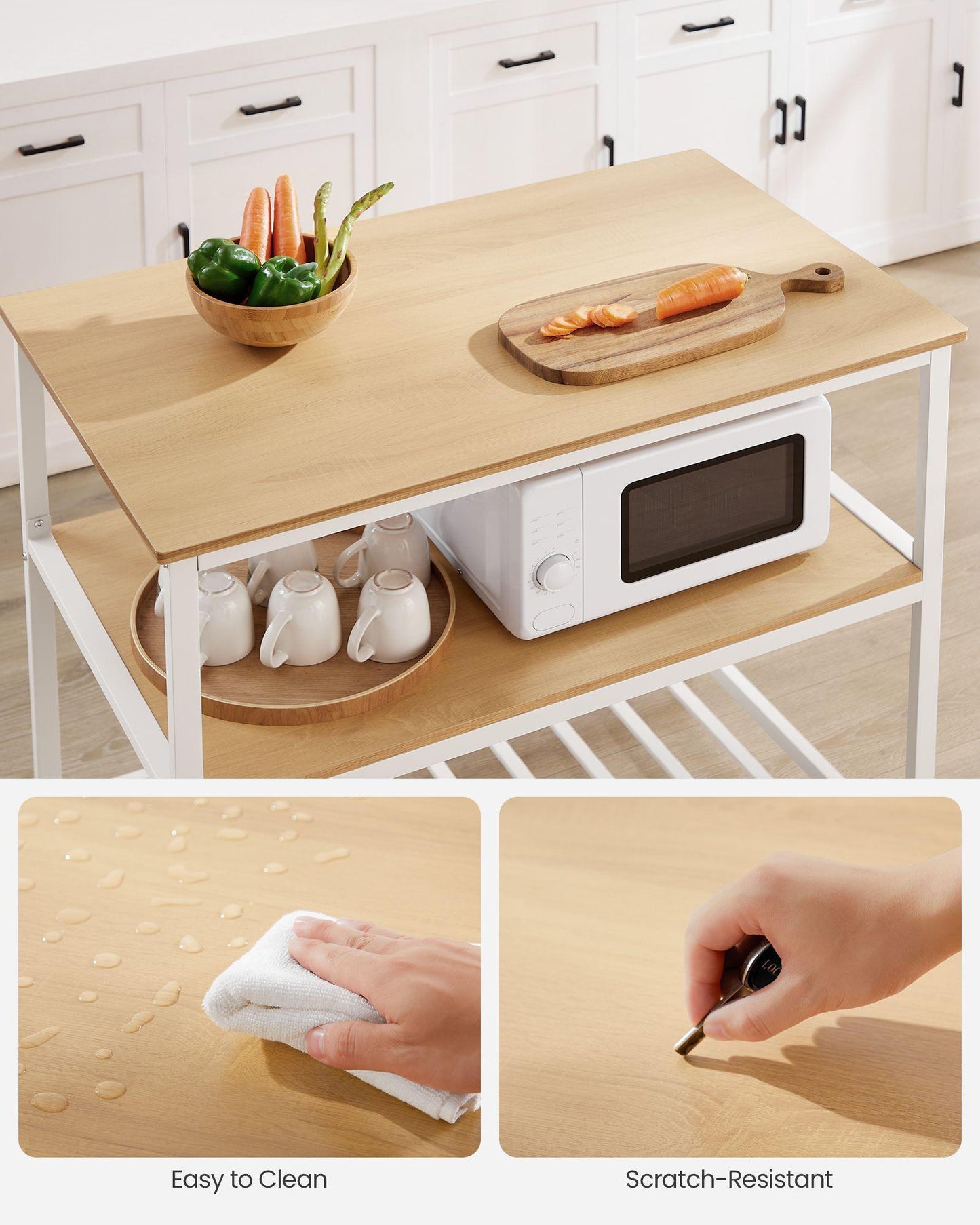 39.4 Inches Kitchen Shelf with Large Worktop Oak FredCo