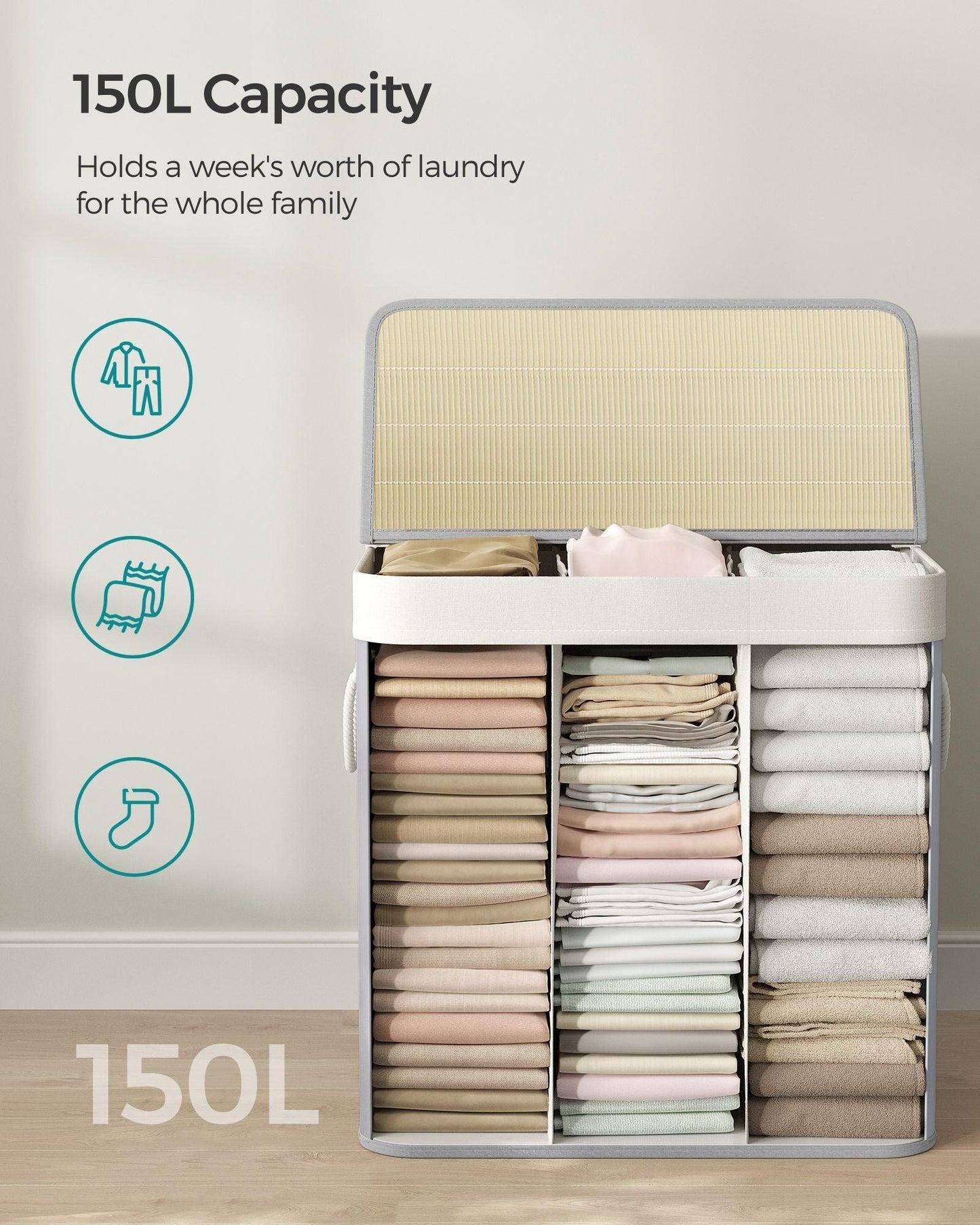 39.6 Gallons Laundry Hamper with Lid FredCo