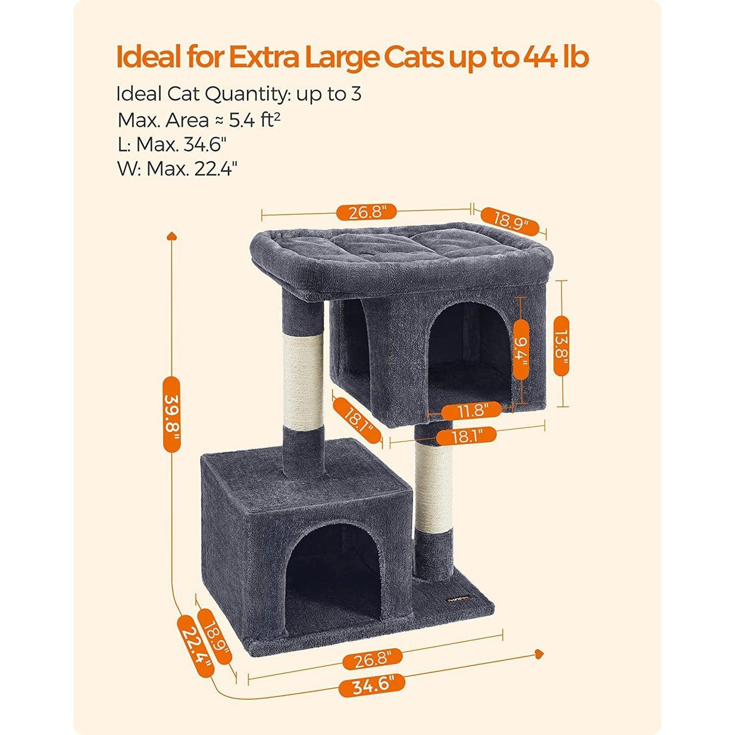 39.8-Inch Cat Tree Smoky Gray FredCo