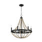 Starry Wood Chandelier Farmhouse Six Candle Light Wood Beaded Black Pendant Light for Dining Room FredCo