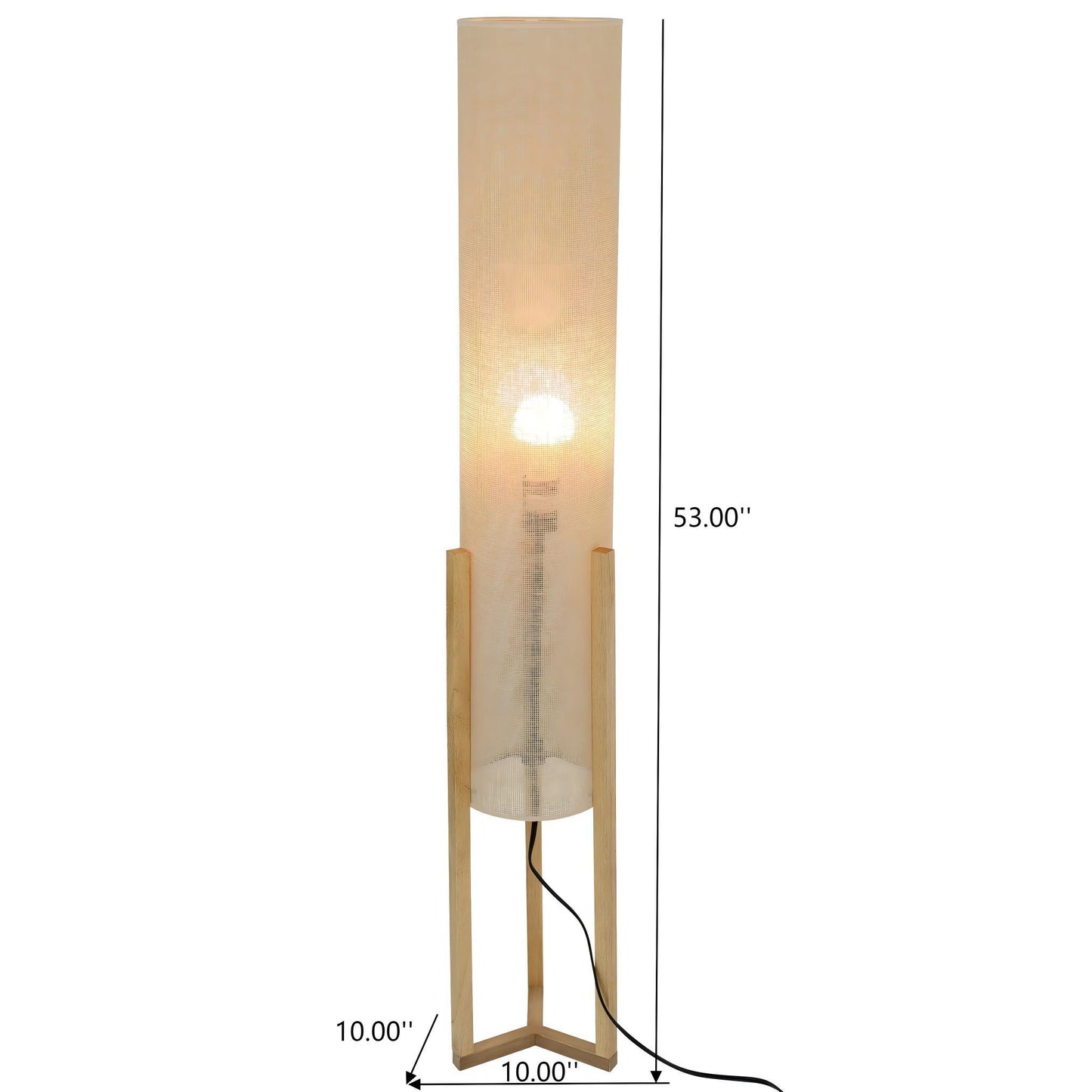 Modern cylindrical floor lamp with fabric shade and wooden base, 53 inches tall, home lighting