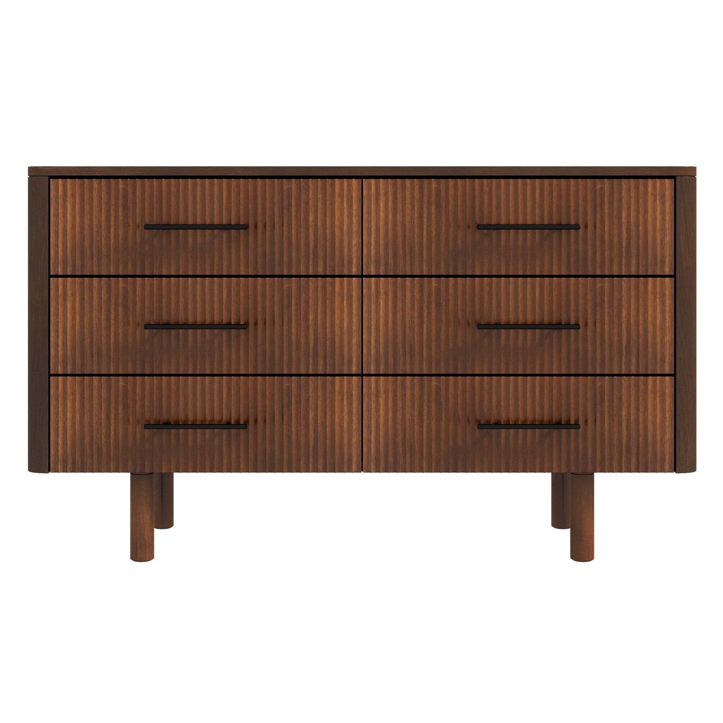 Modern wooden dresser with six drawers and black handles, FredCo International furniture