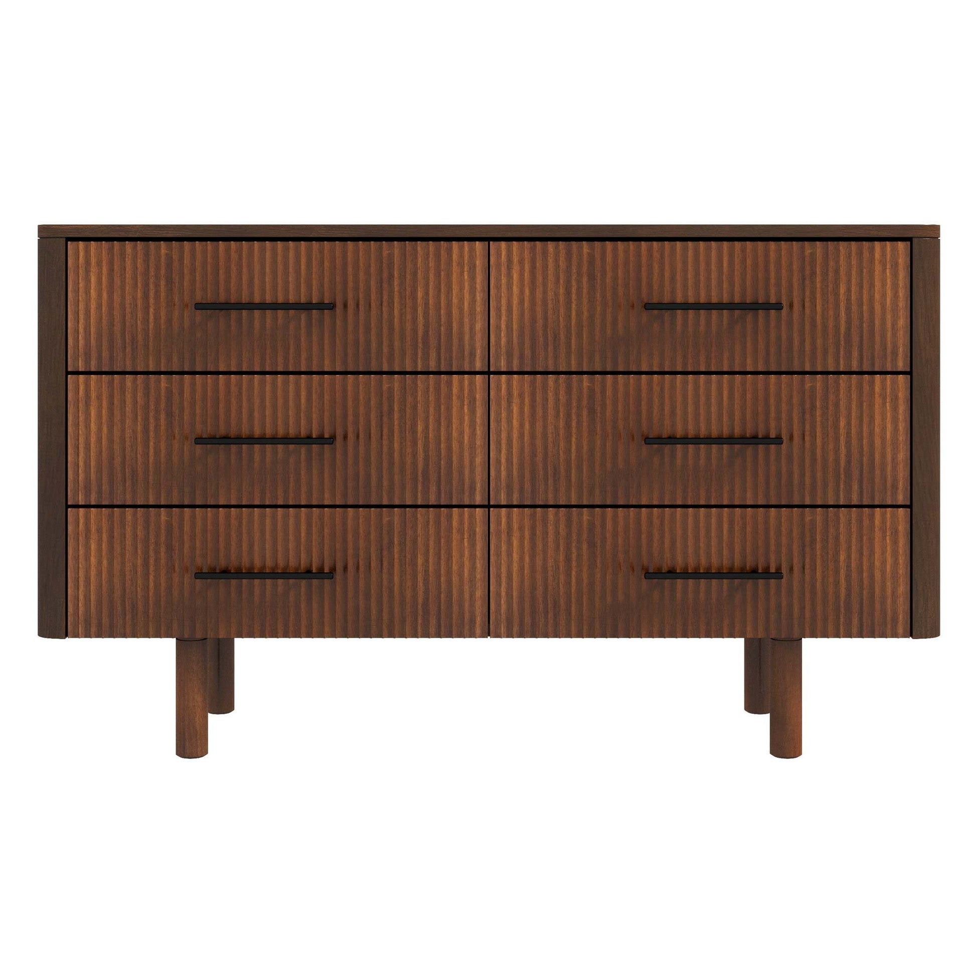 Modern wooden dresser with six drawers and black handles, FredCo International furniture