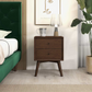 Mid-Century Modern Caroline Night Stand 2-Drawer Dark Brown Solid Wood 23.6'H x 17.7'W x 15.7'D for Bedroom, Closet, Dorm FredCo