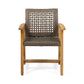 5-Piece Patio Dining Set, 63' Slatted Table & 4 Acacia Wood & PE Rattan Chairs for Patio Garden FredCo
