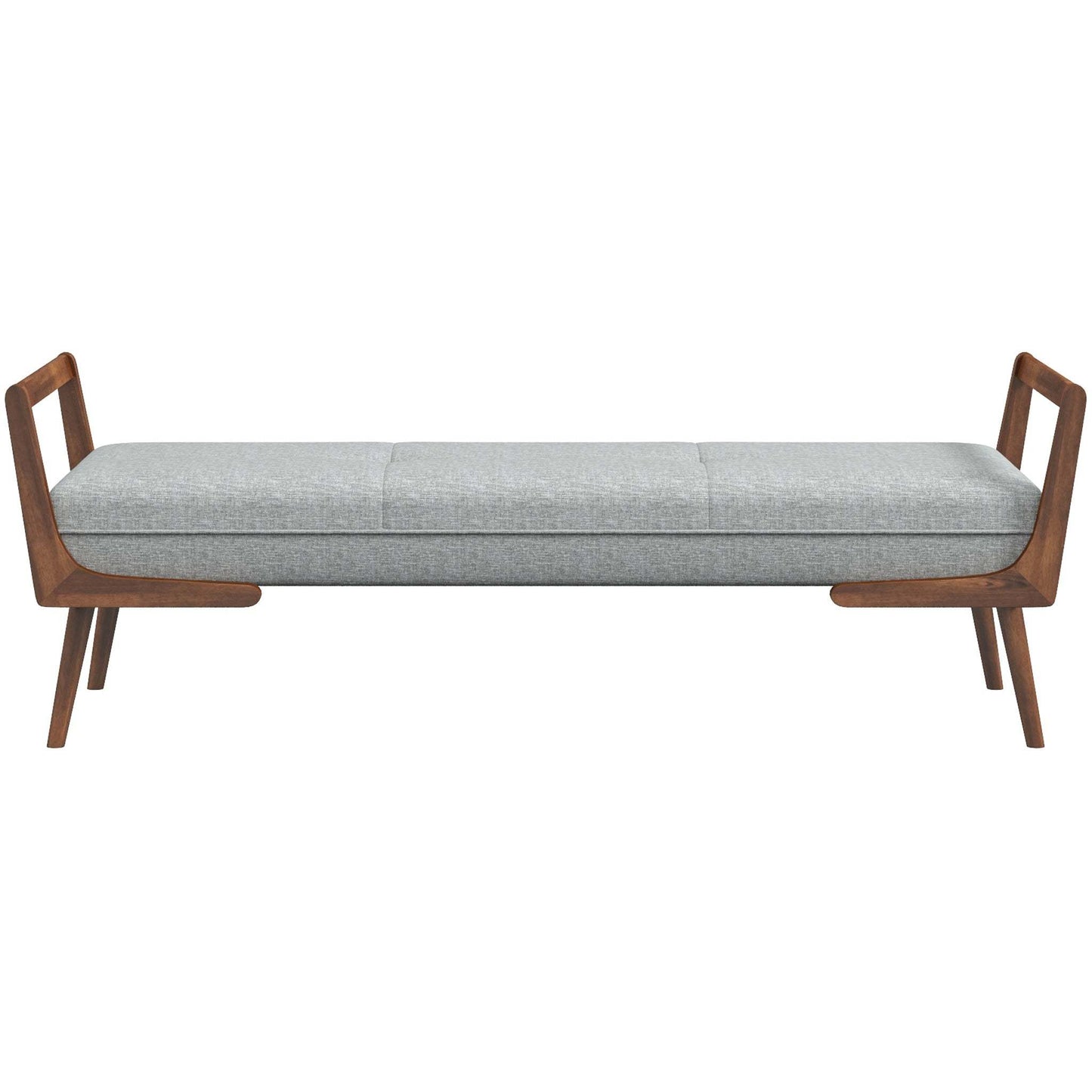 Modern Cora Mid Century Modern Gray Bench for Entryway, Living Room, Hallway,with Tufted Velvet Upholstery and Natural Walnut Wood Finish FredCo